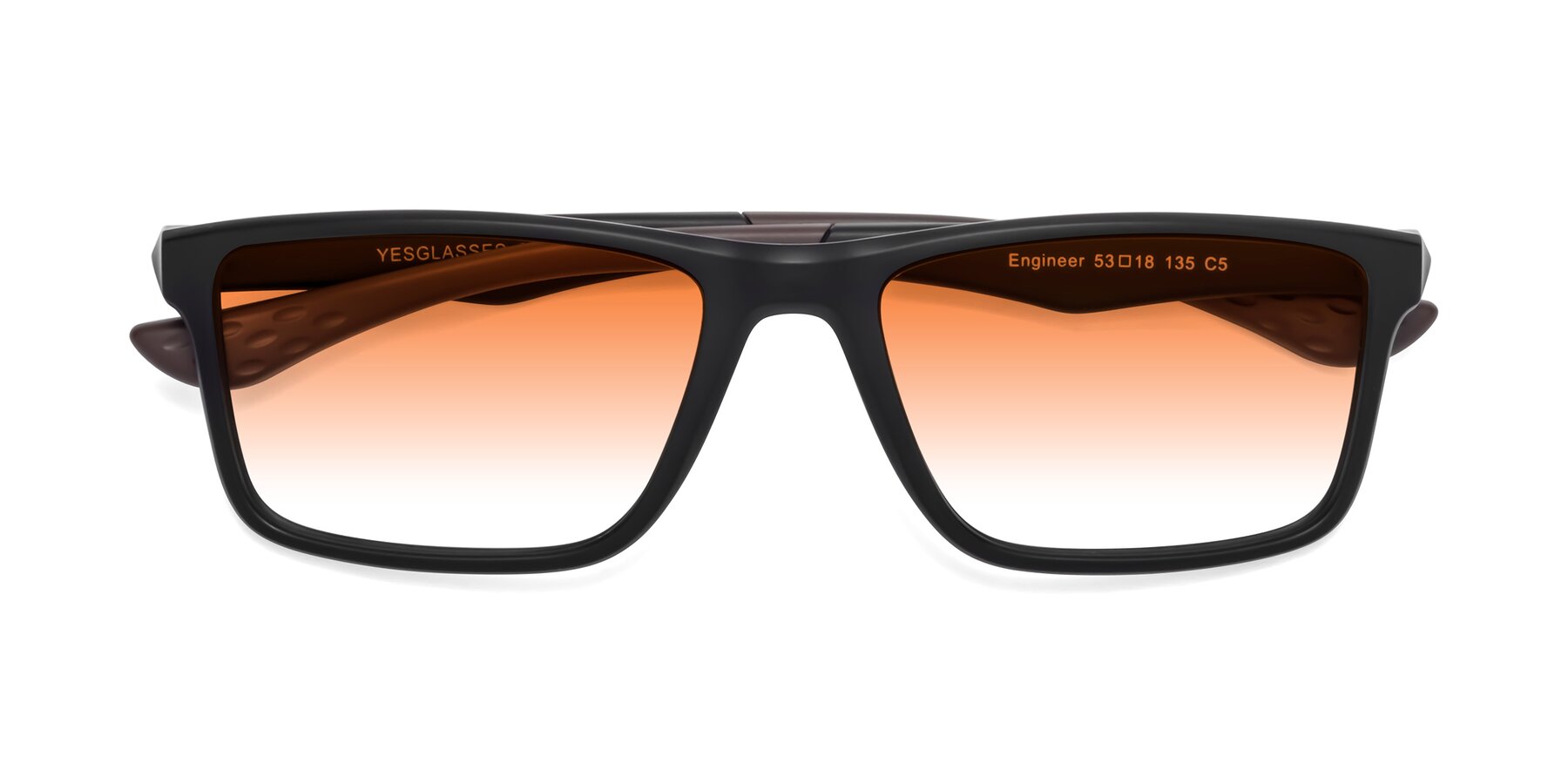 Folded Front of Engineer in Matte Black-Coffee with Orange Gradient Lenses