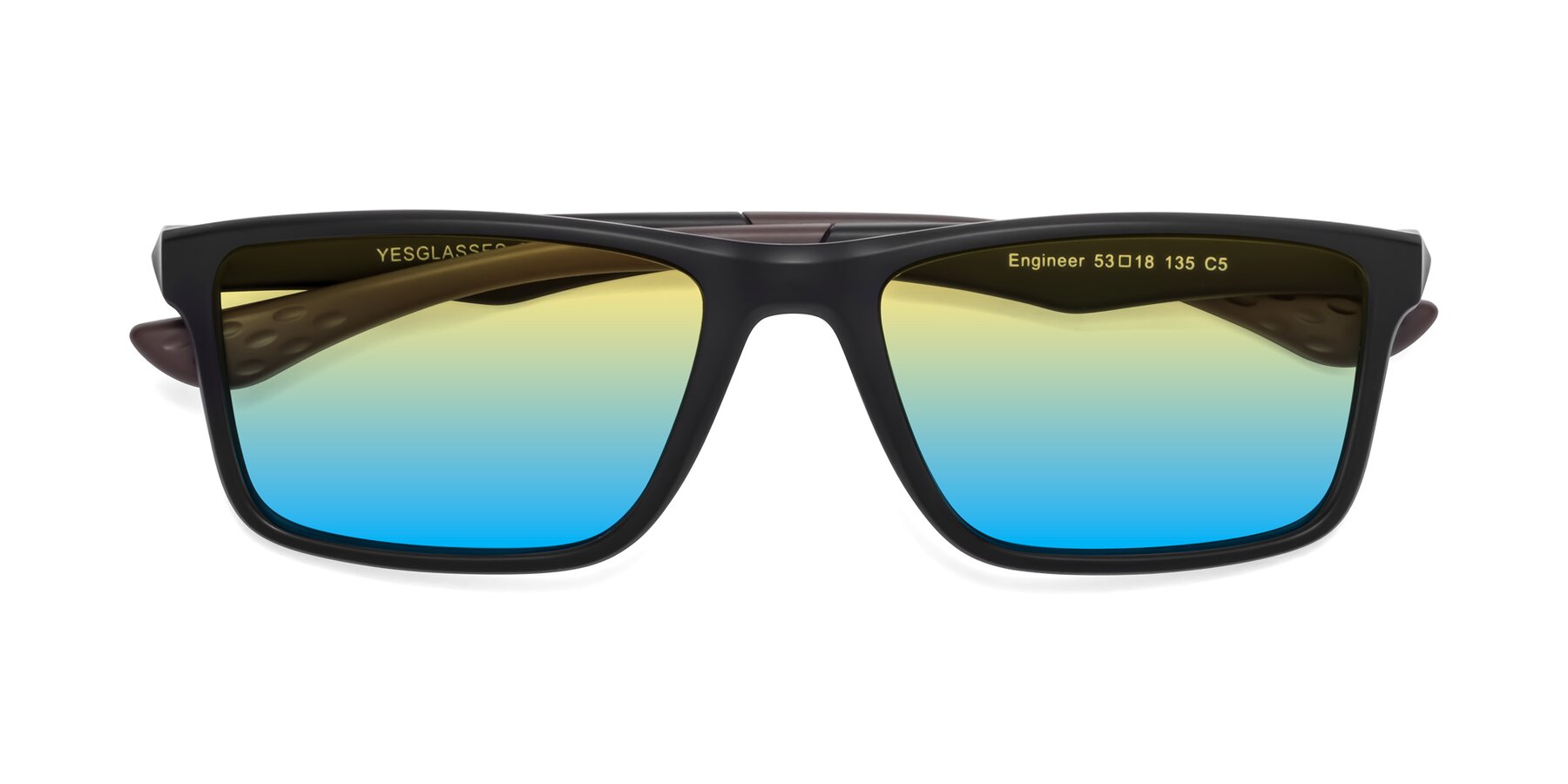 Folded Front of Engineer in Matte Black-Coffee with Yellow / Blue Gradient Lenses