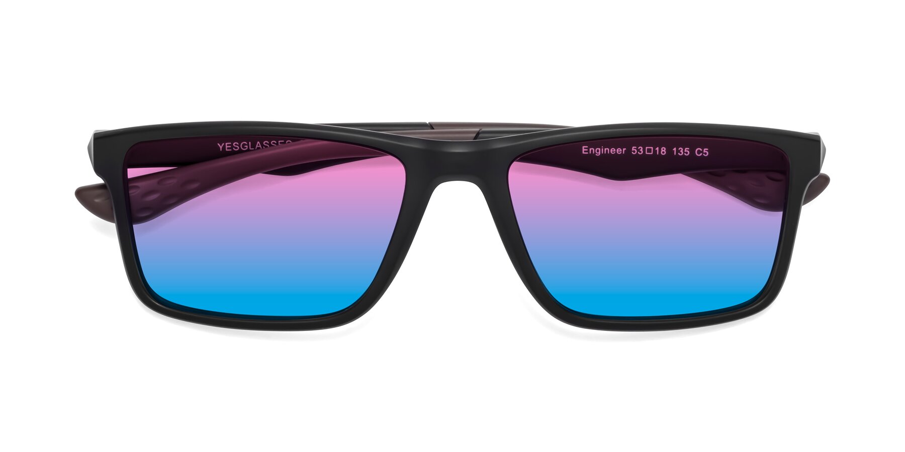 Folded Front of Engineer in Matte Black-Coffee with Pink / Blue Gradient Lenses