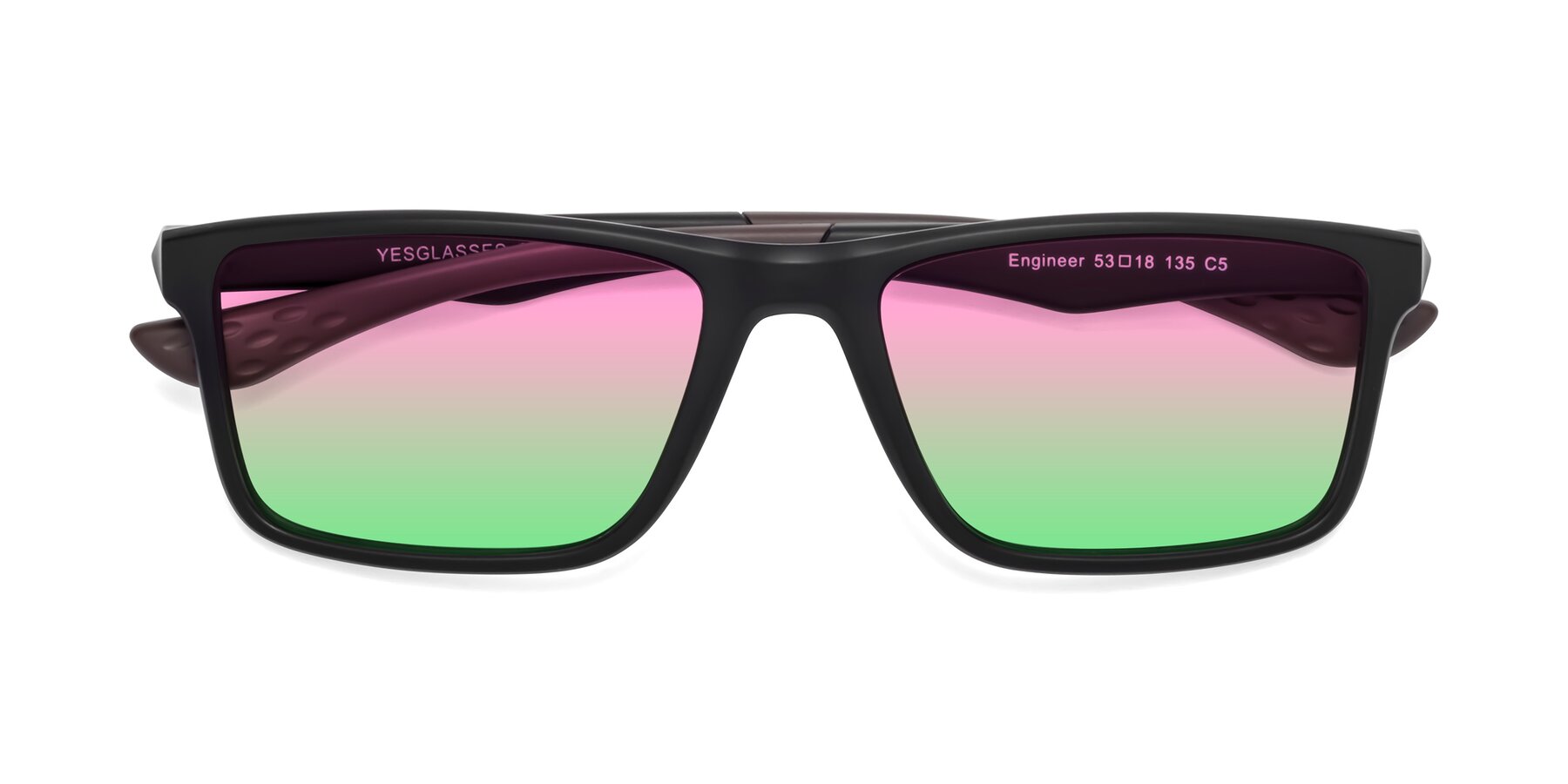 Folded Front of Engineer in Matte Black-Coffee with Pink / Green Gradient Lenses