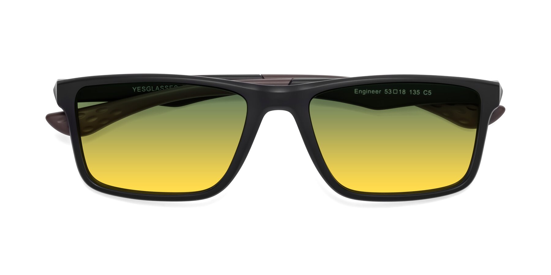 Folded Front of Engineer in Matte Black-Coffee with Green / Yellow Gradient Lenses