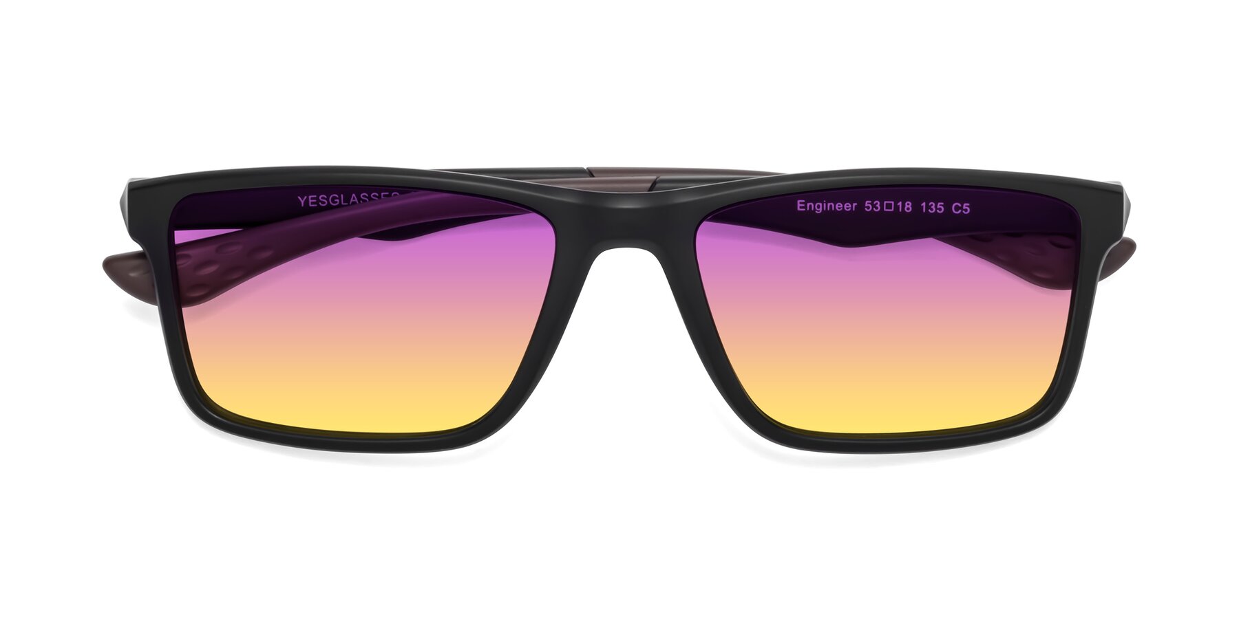 Folded Front of Engineer in Matte Black-Coffee with Purple / Yellow Gradient Lenses