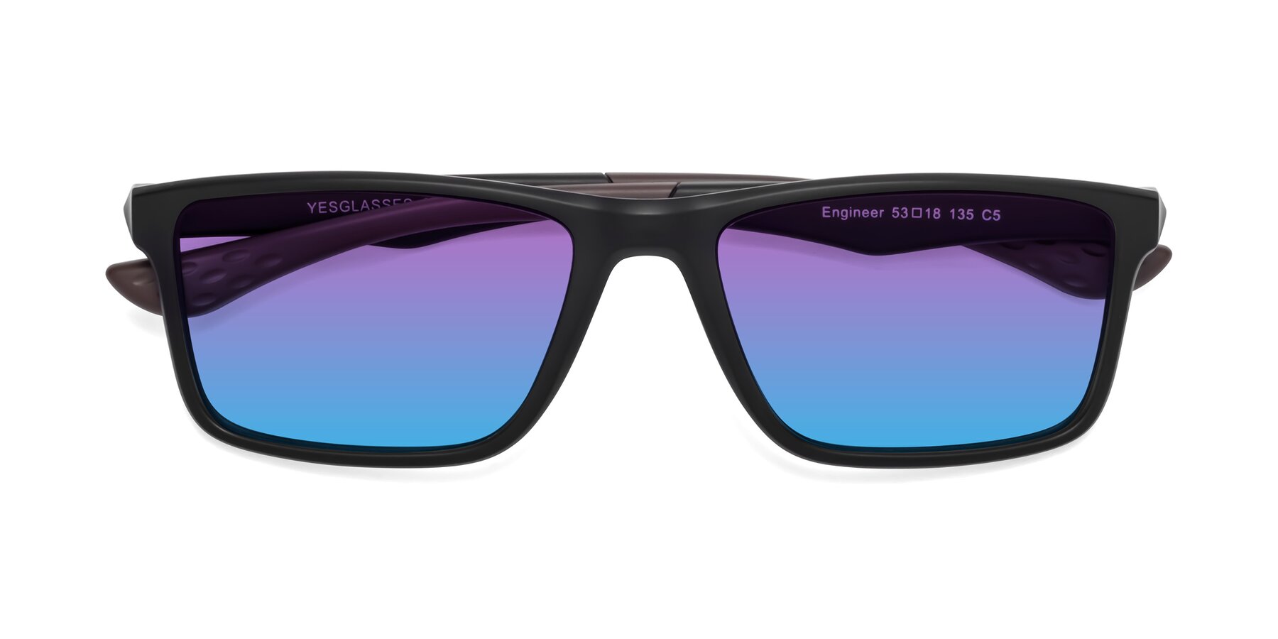 Folded Front of Engineer in Matte Black-Coffee with Purple / Blue Gradient Lenses