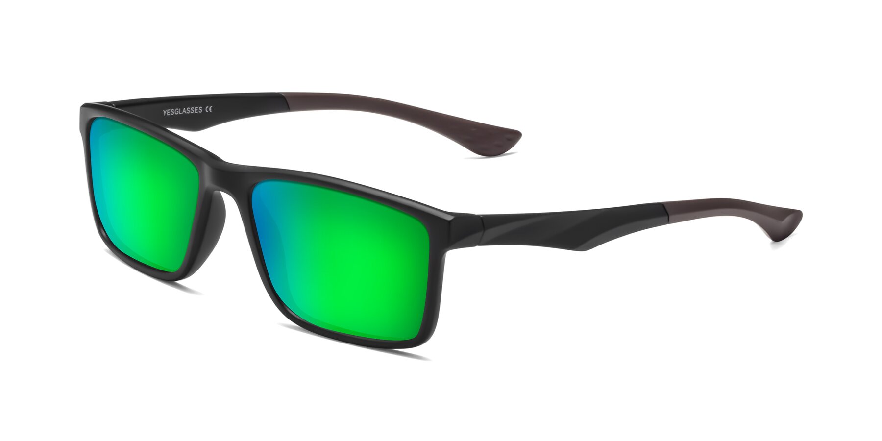 Angle of Engineer in Matte Black-Coffee with Green Mirrored Lenses