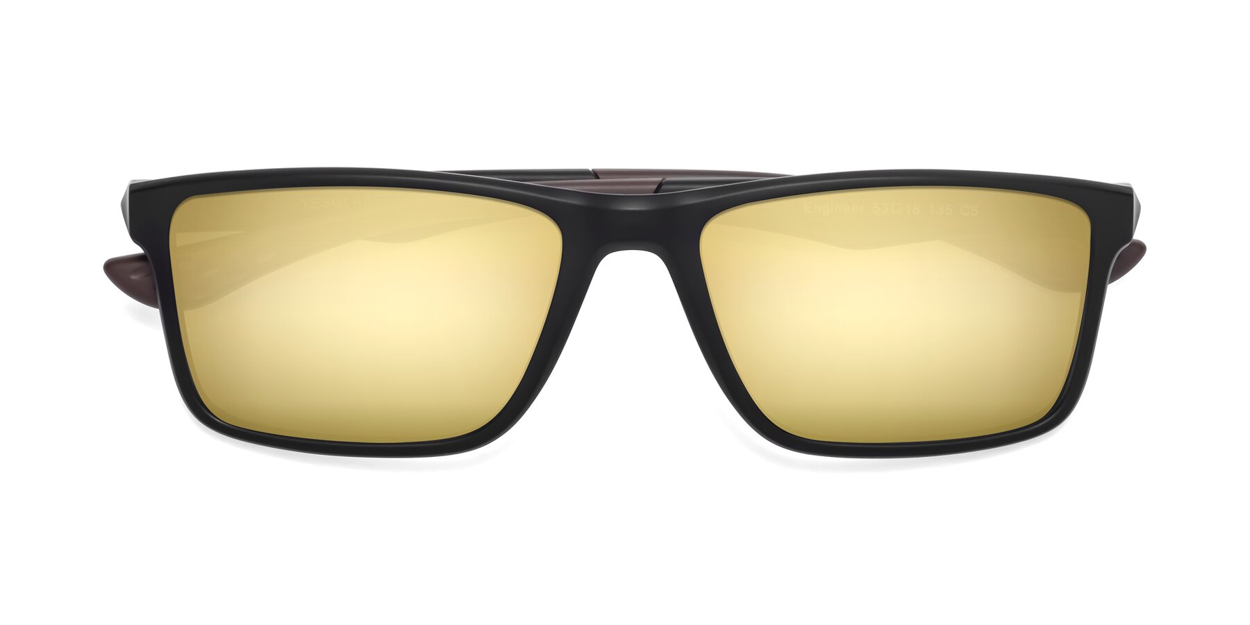 Folded Front of Engineer in Matte Black-Coffee with Gold Mirrored Lenses