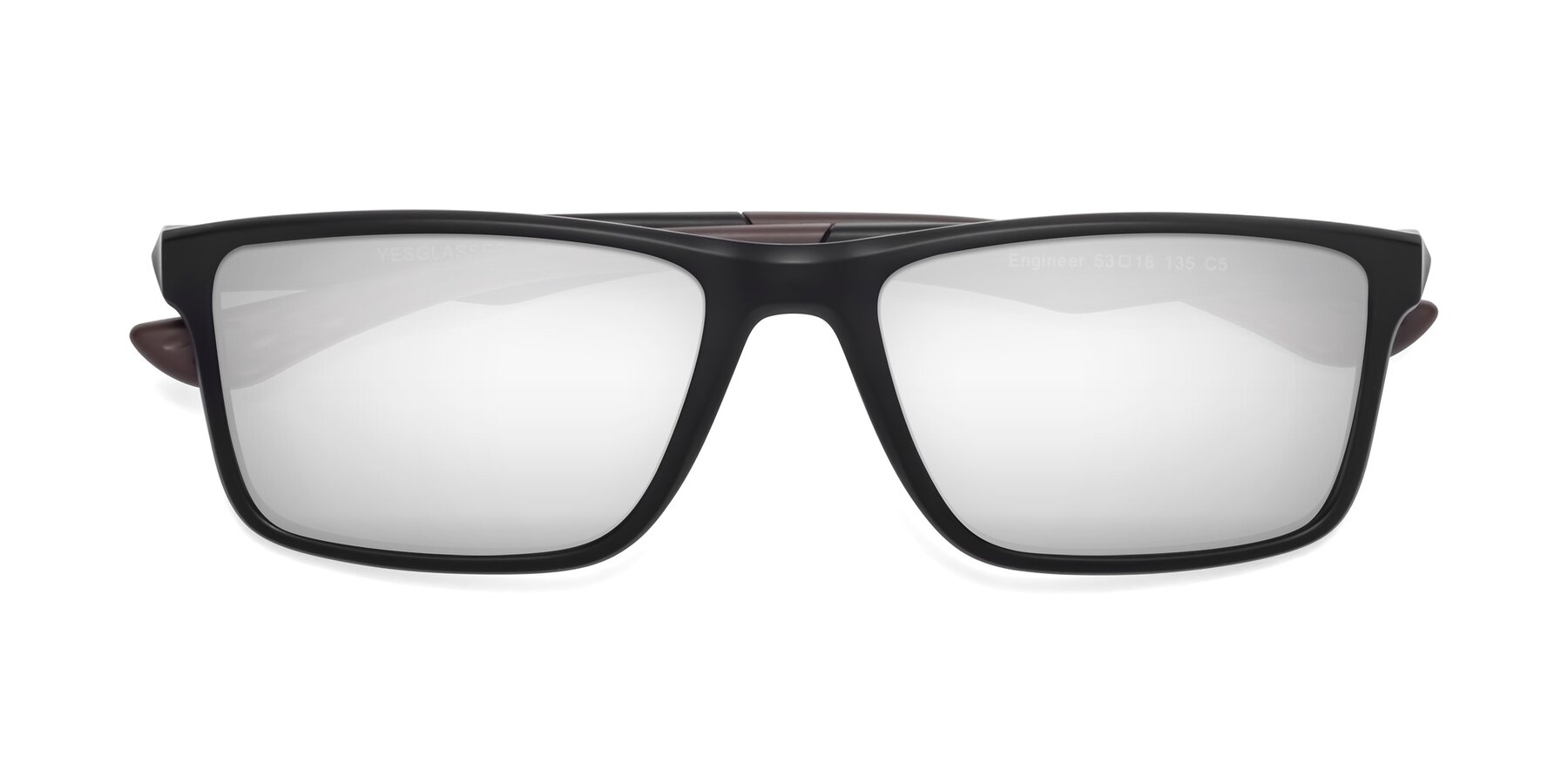 Folded Front of Engineer in Matte Black-Coffee with Silver Mirrored Lenses