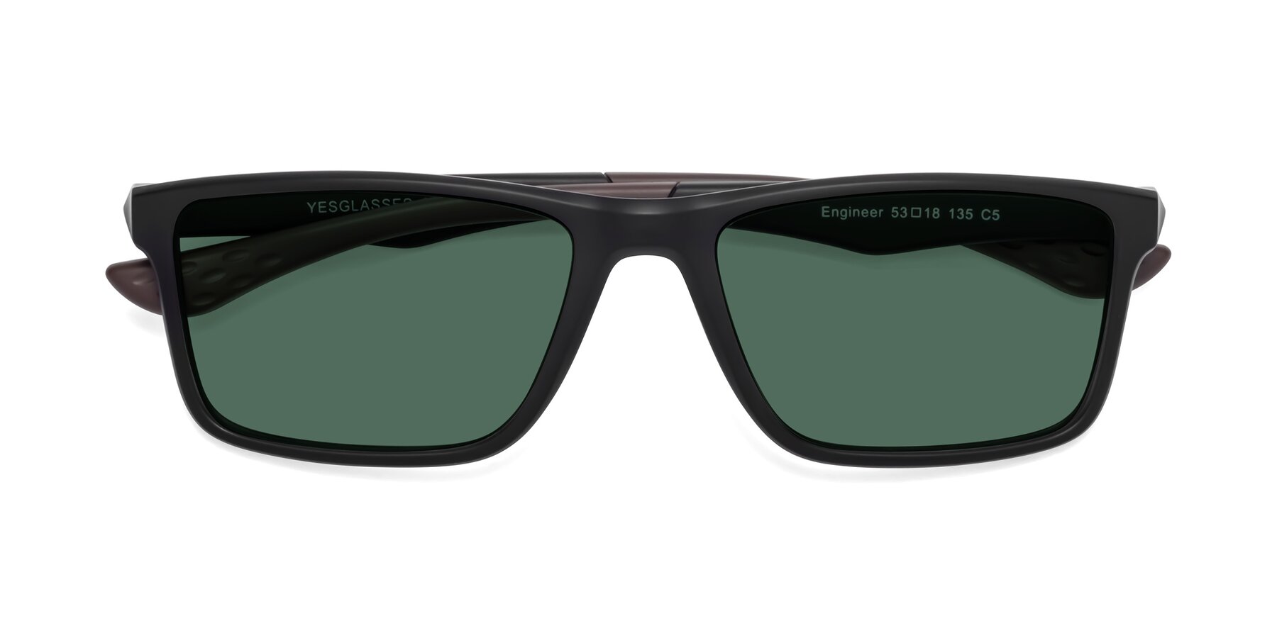 Folded Front of Engineer in Matte Black-Coffee with Green Polarized Lenses
