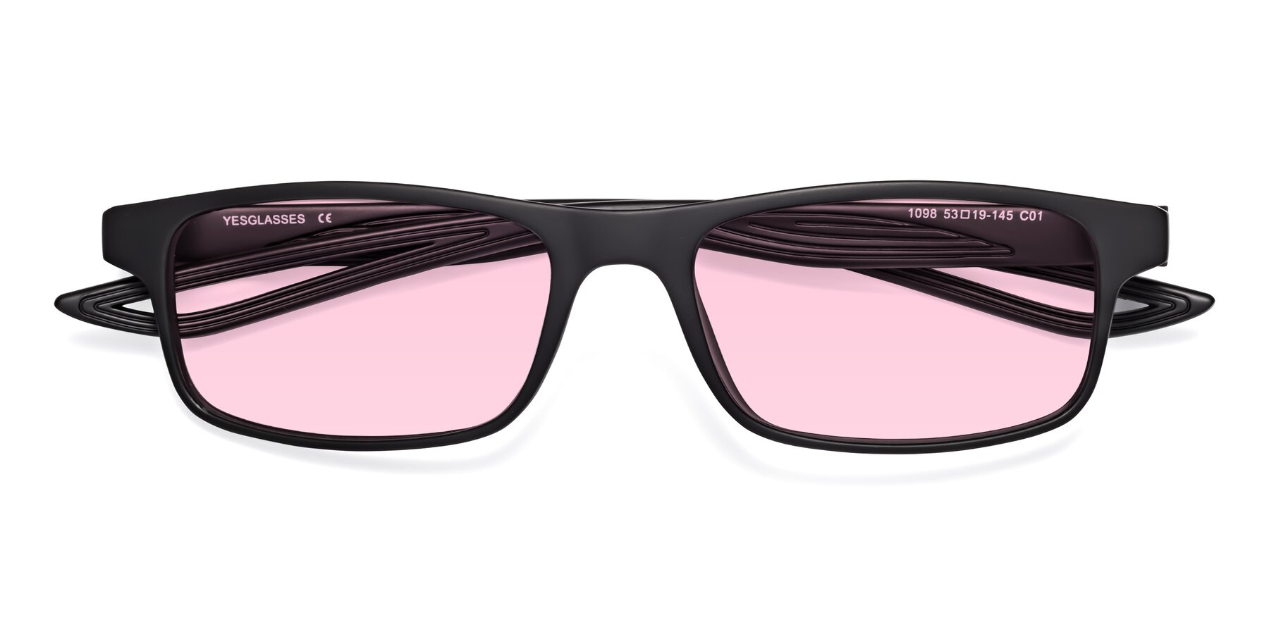 Folded Front of Bill in Matte Black with Light Pink Tinted Lenses