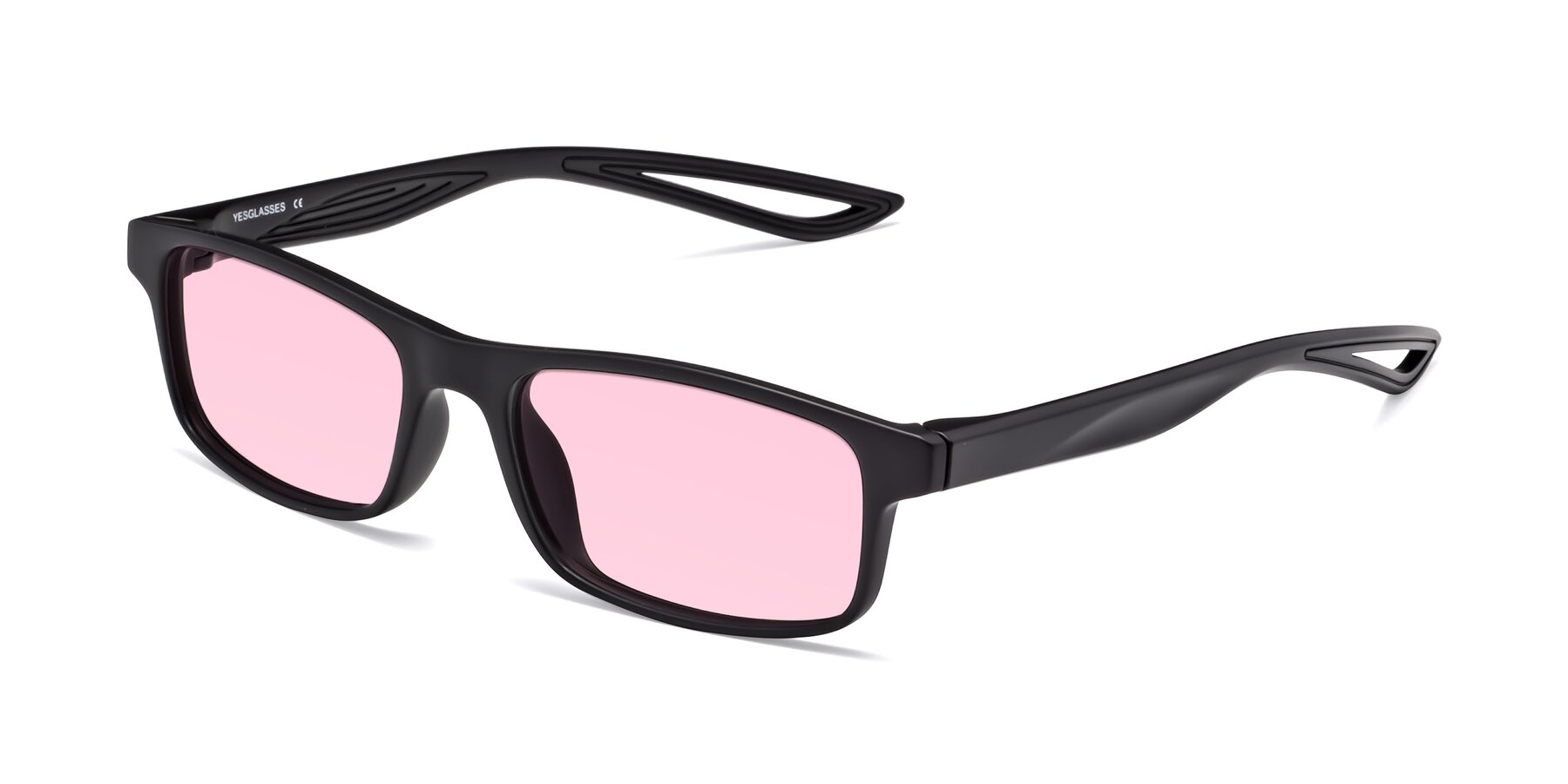 Angle of Bill in Matte Black with Light Pink Tinted Lenses