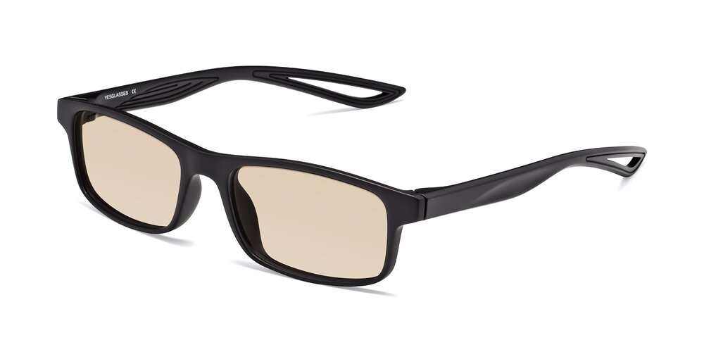 Matte Black Classic Tr90 Rectangle Tinted Sunglasses With Light Brown