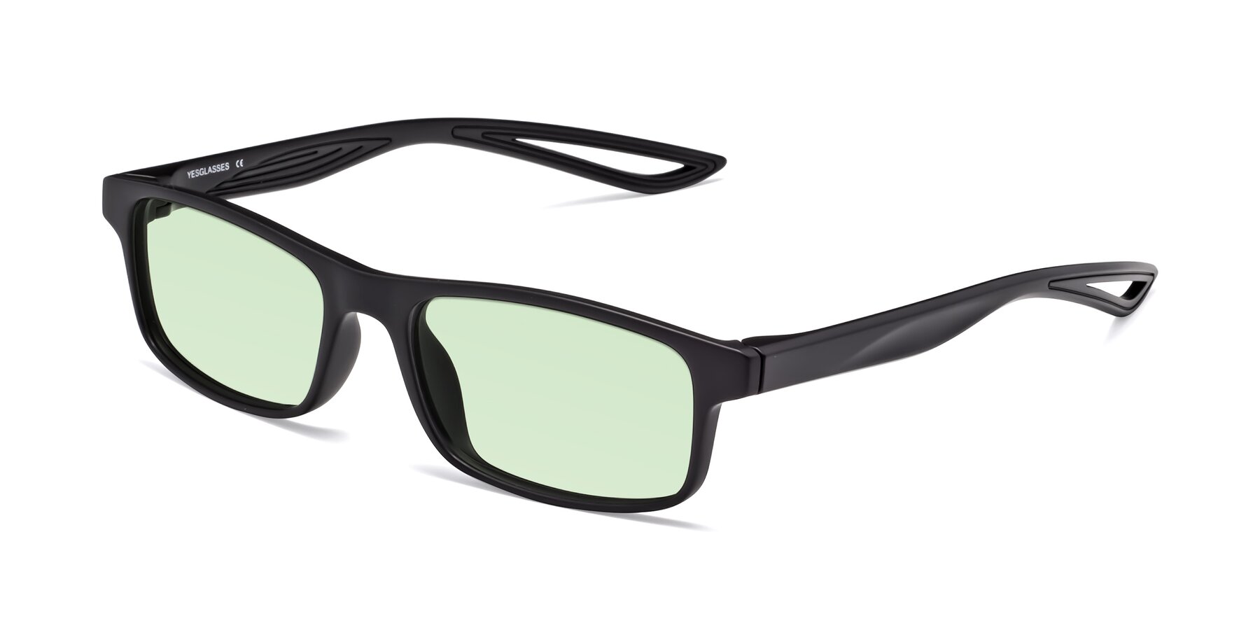 Angle of Bill in Matte Black with Light Green Tinted Lenses