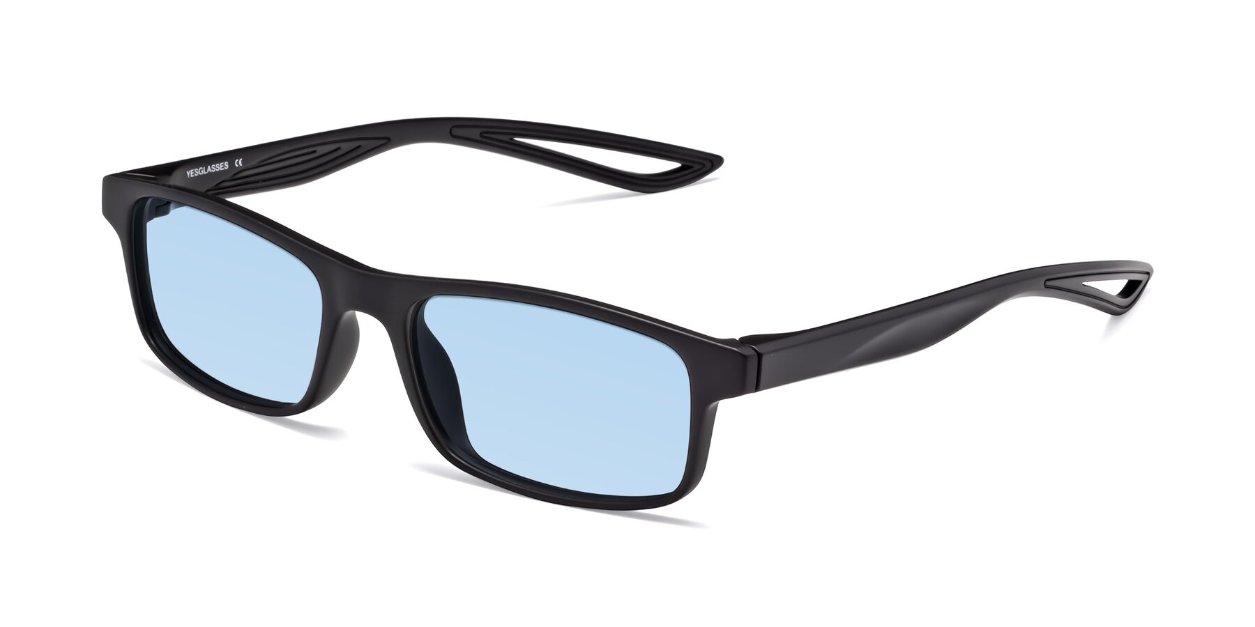 Angle of Bill in Matte Black with Light Blue Tinted Lenses