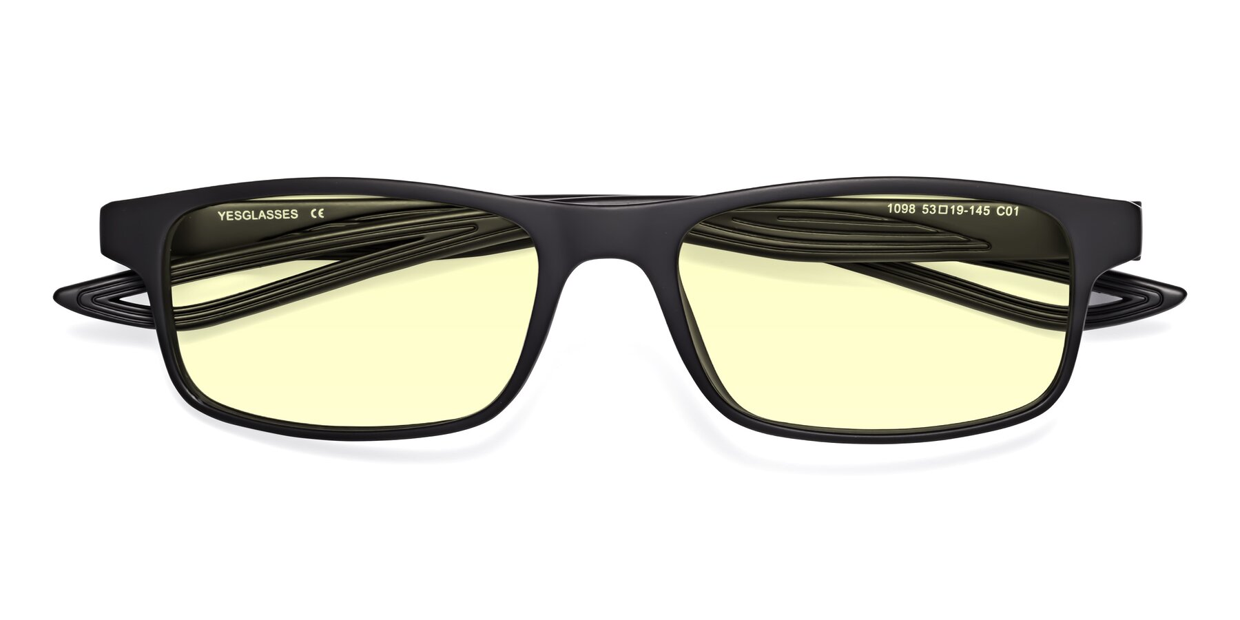 Folded Front of Bill in Matte Black with Light Yellow Tinted Lenses