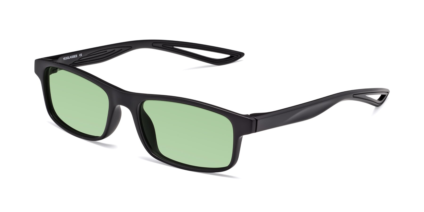 Angle of Bill in Matte Black with Medium Green Tinted Lenses