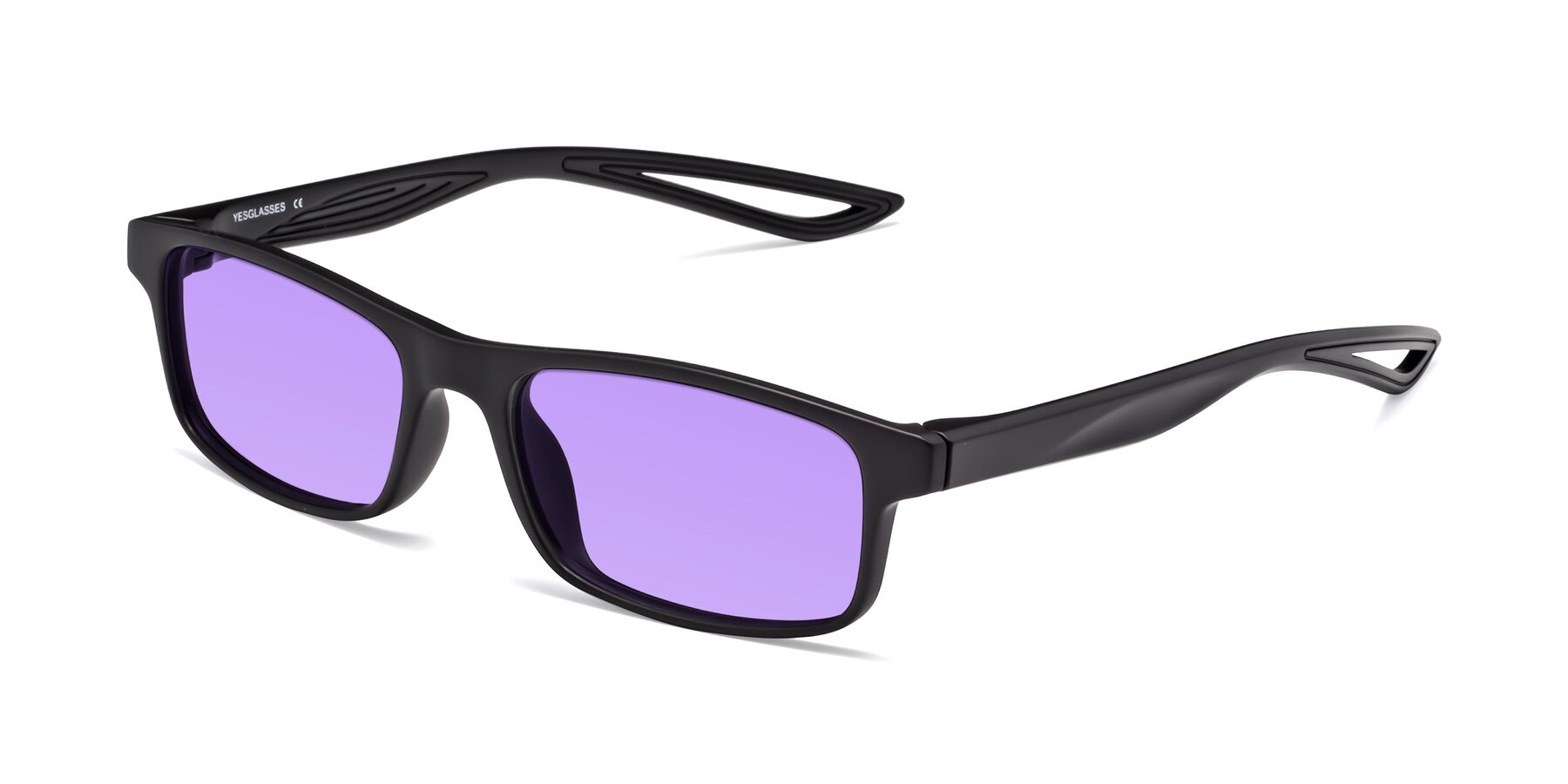 Angle of Bill in Matte Black with Medium Purple Tinted Lenses