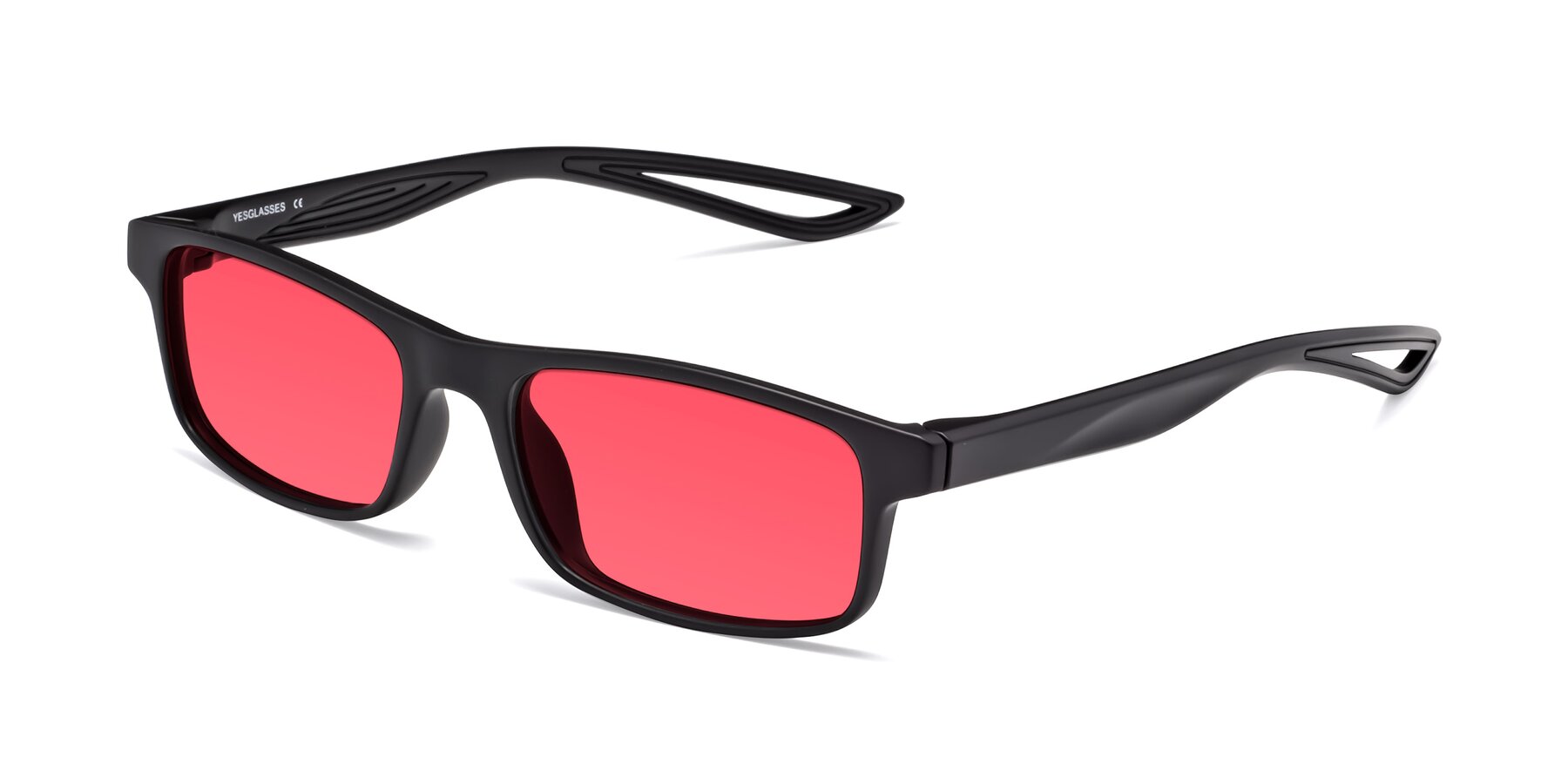 Angle of Bill in Matte Black with Red Tinted Lenses