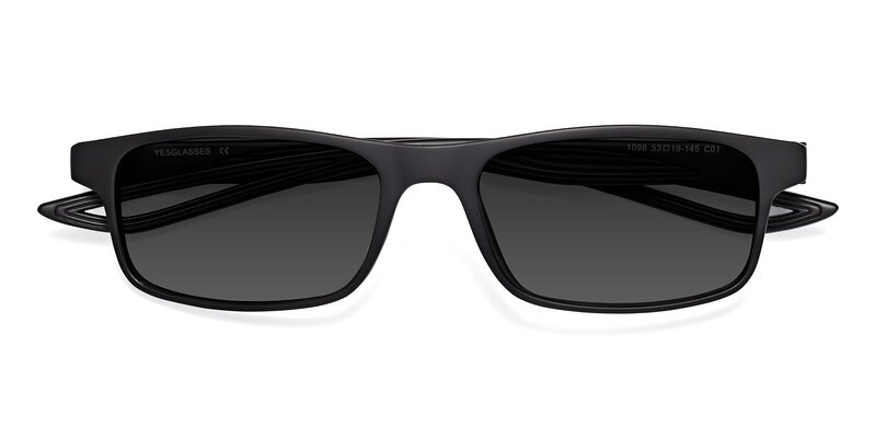 Matte Black Classic TR90 Rectangle Tinted Sunglasses with Gray Sunwear ...