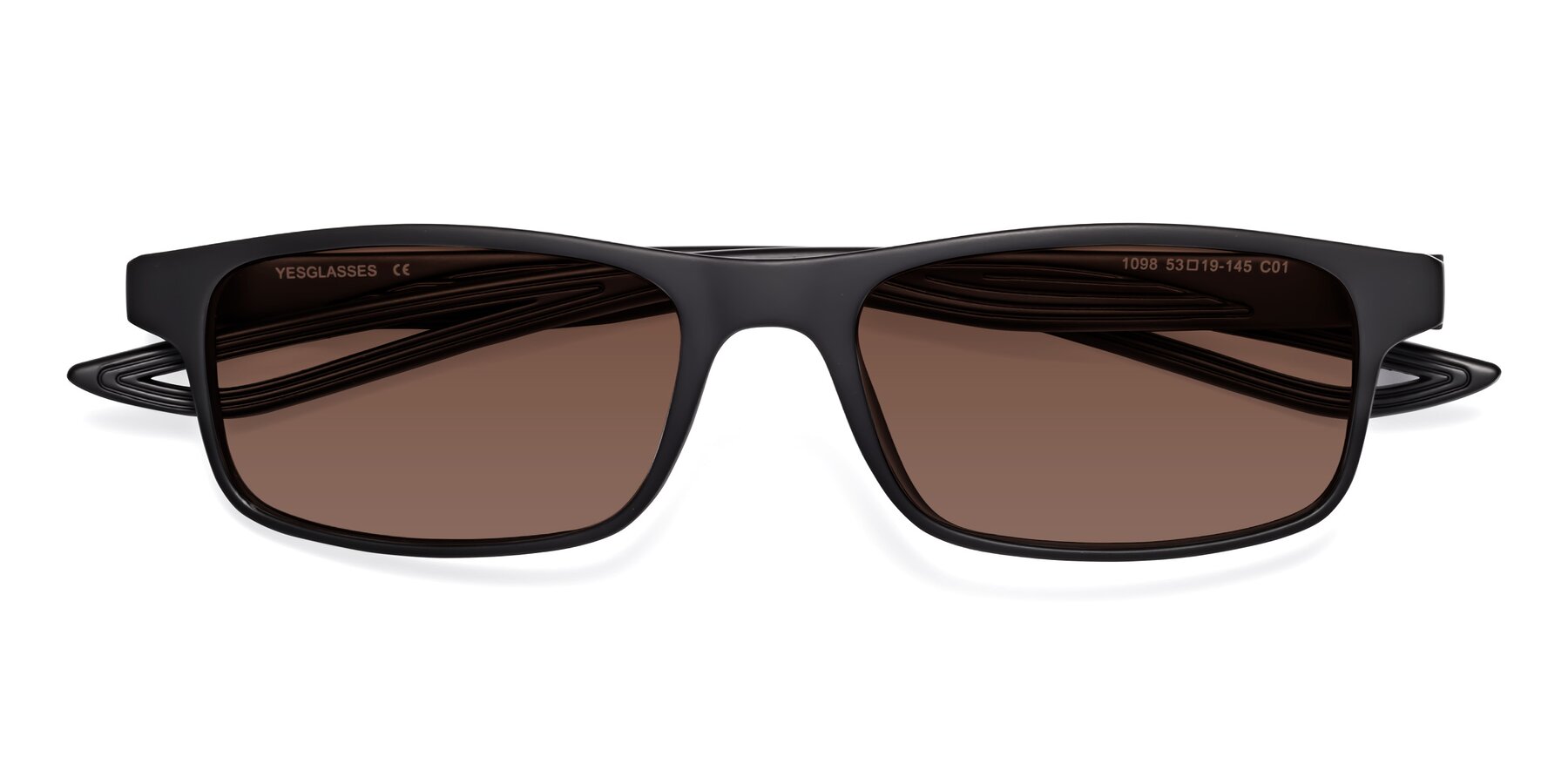Folded Front of Bill in Matte Black with Brown Tinted Lenses