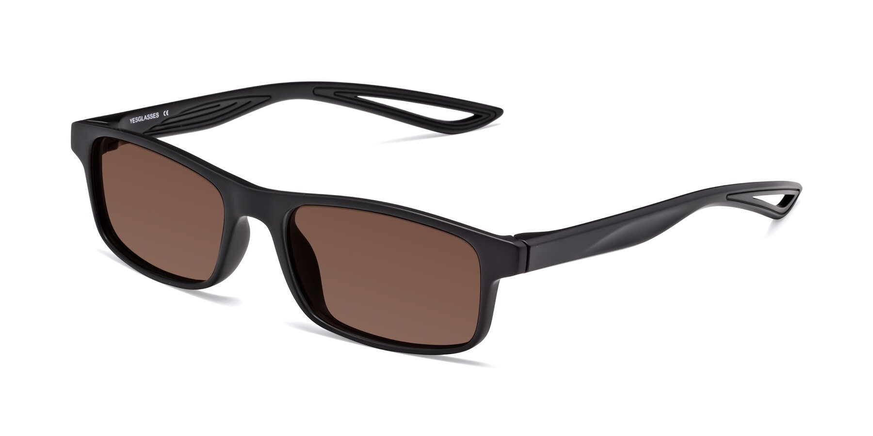 Angle of Bill in Matte Black with Brown Tinted Lenses