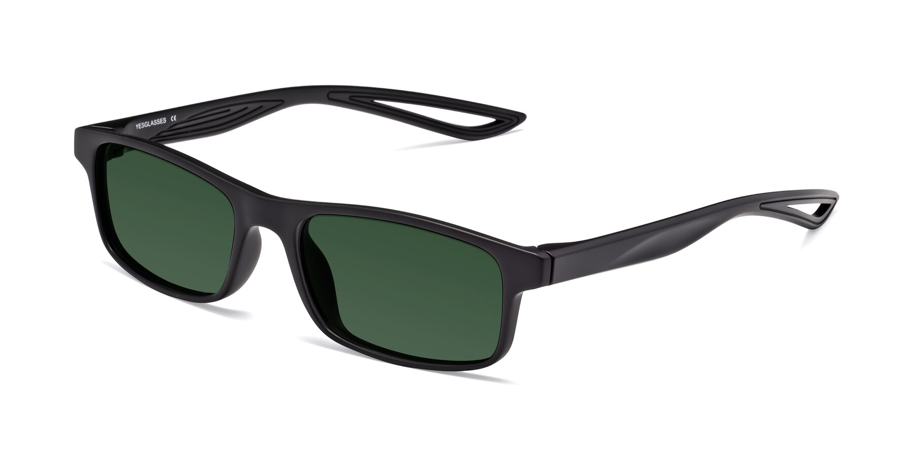 Angle of Bill in Matte Black with Green Tinted Lenses