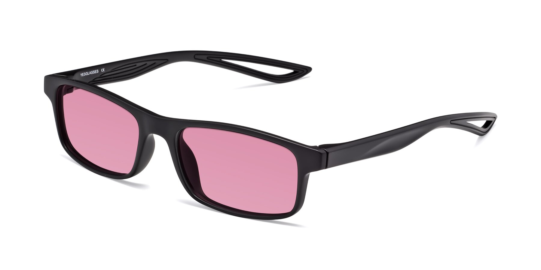 Angle of Bill in Matte Black with Medium Wine Tinted Lenses