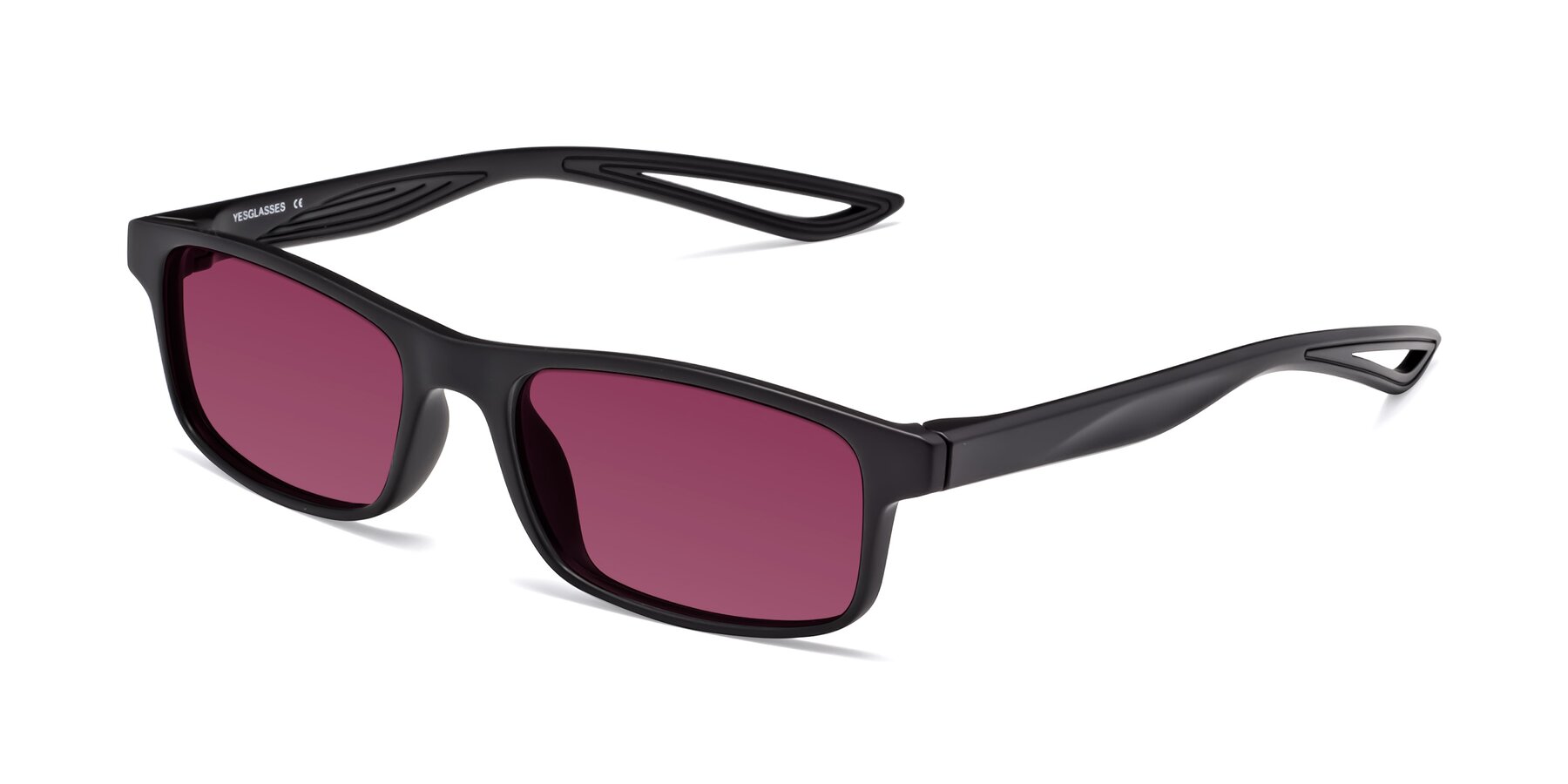 Angle of Bill in Matte Black with Wine Tinted Lenses