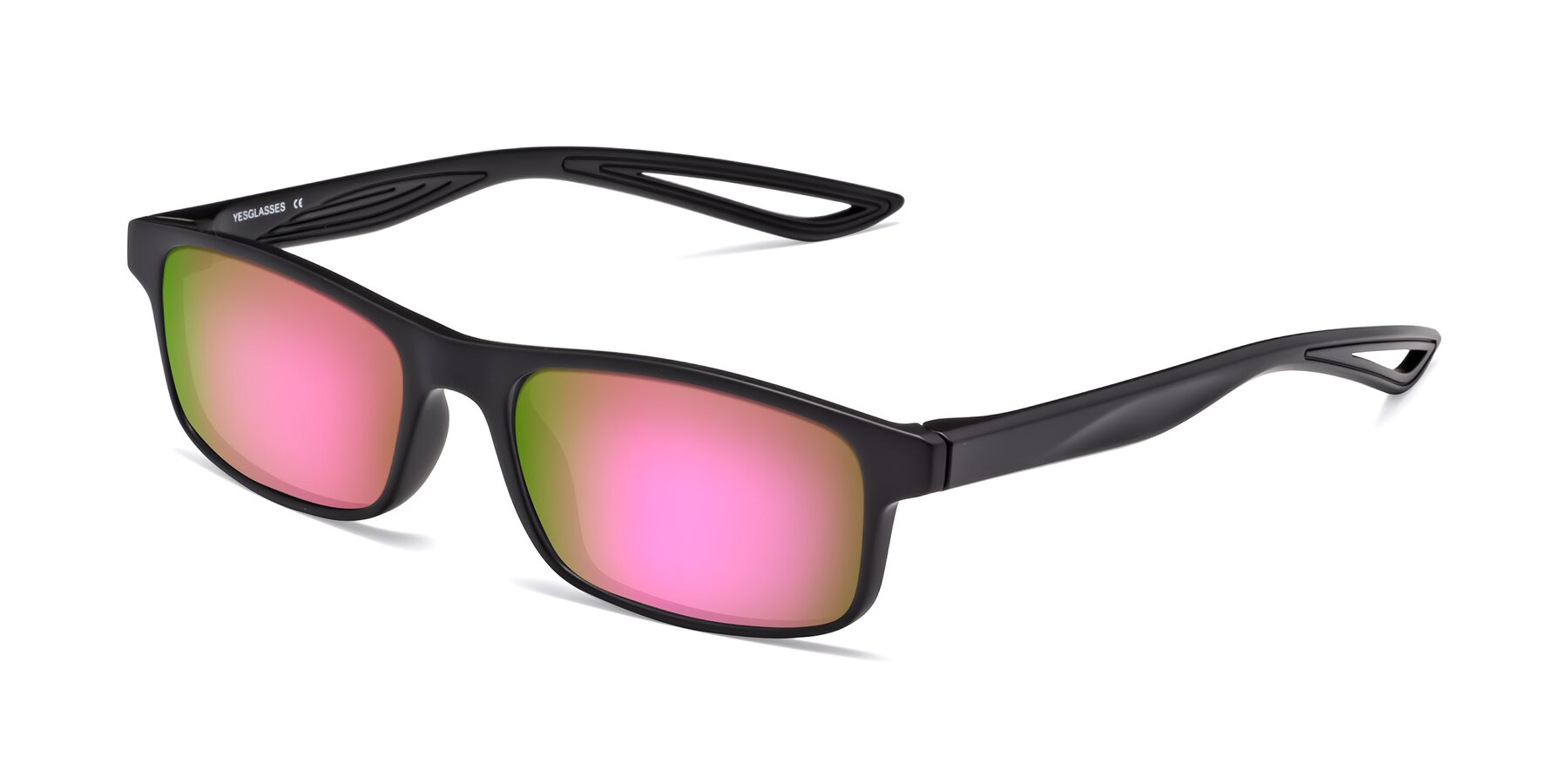 Angle of Bill in Matte Black with Pink Mirrored Lenses