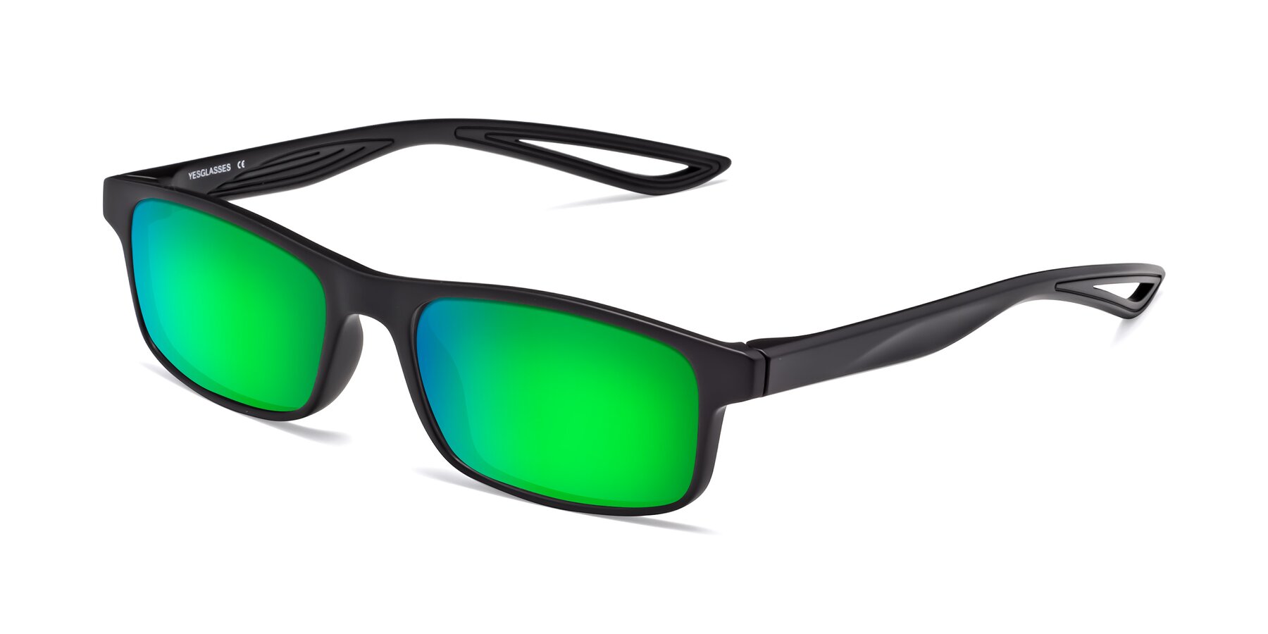 Angle of Bill in Matte Black with Green Mirrored Lenses