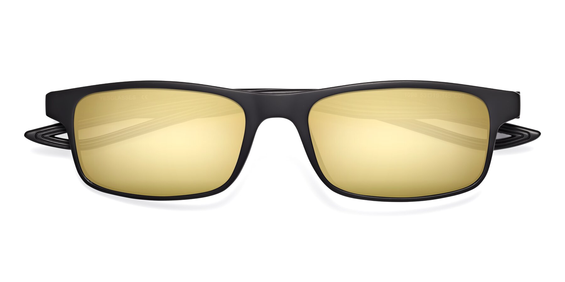 Folded Front of Bill in Matte Black with Gold Mirrored Lenses