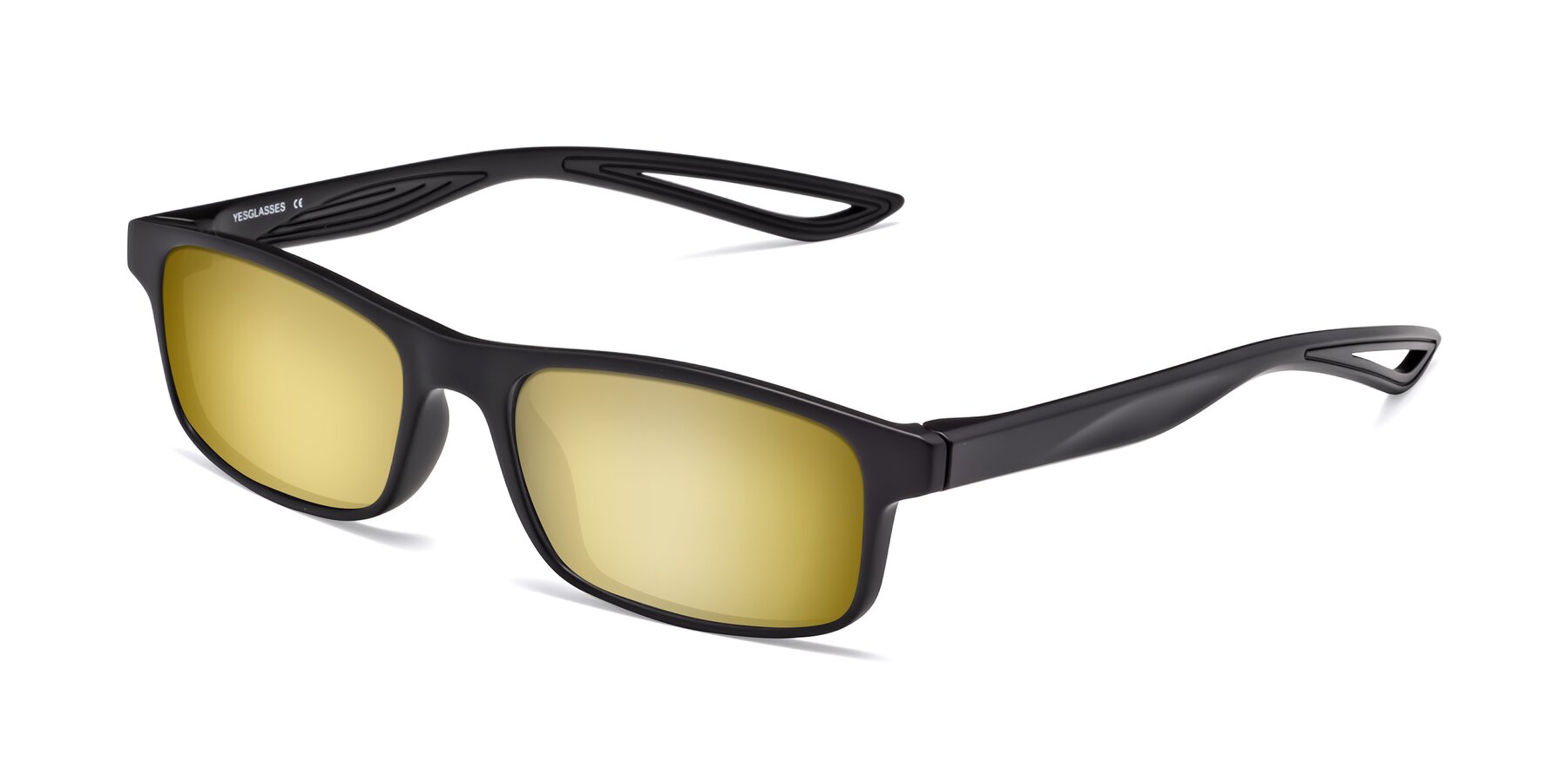 Angle of Bill in Matte Black with Gold Mirrored Lenses