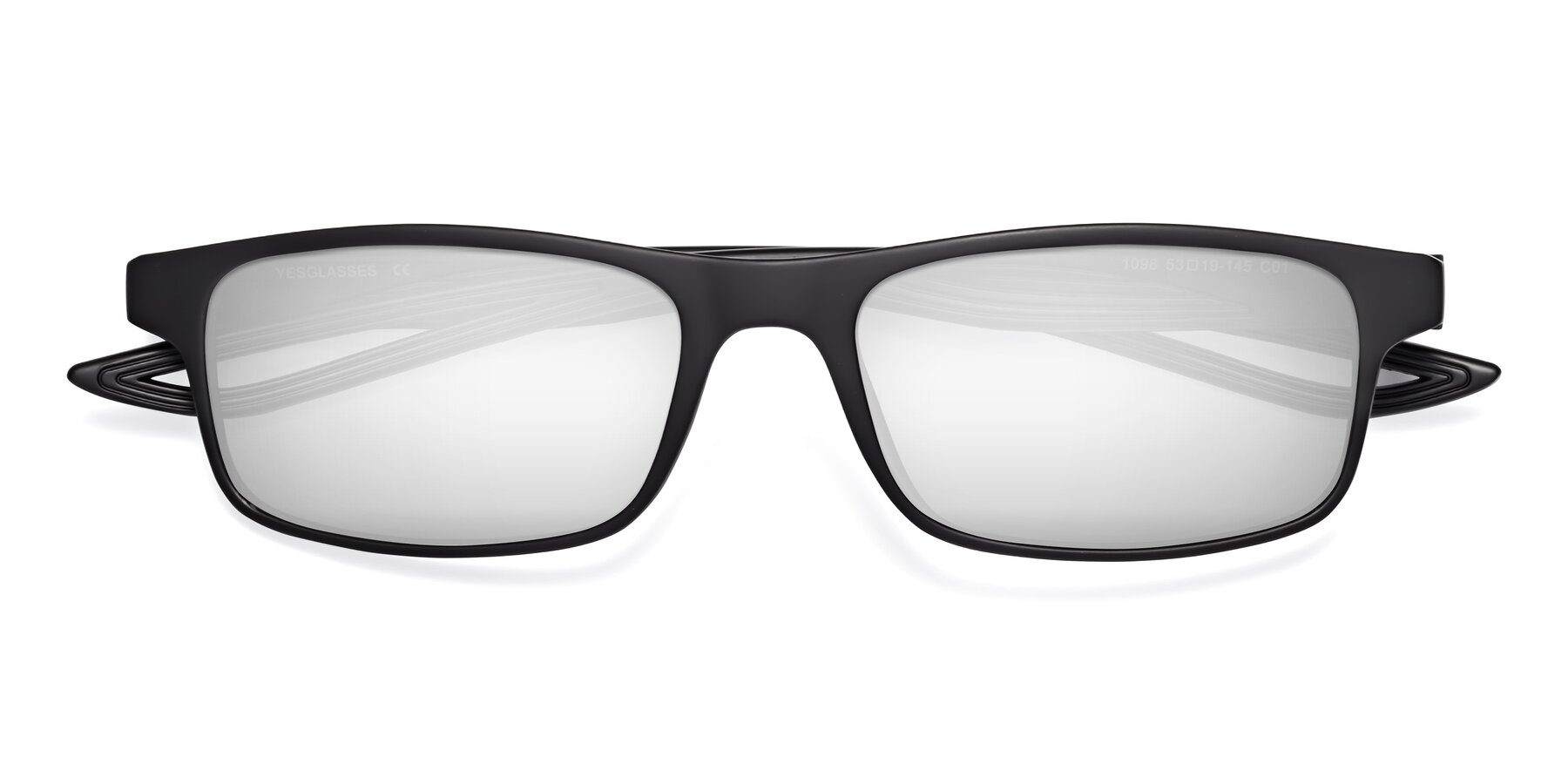 Folded Front of Bill in Matte Black with Silver Mirrored Lenses