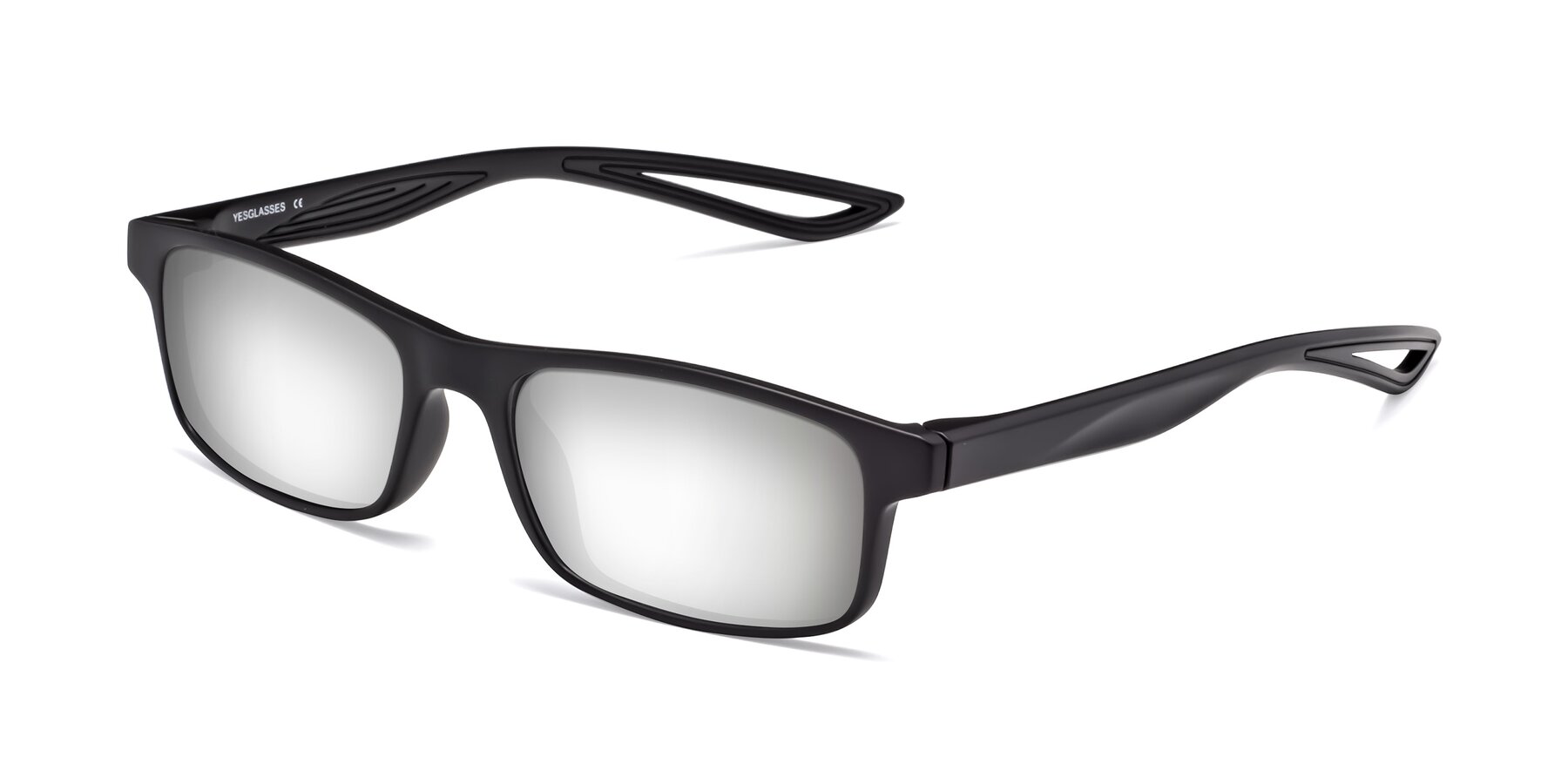 Angle of Bill in Matte Black with Silver Mirrored Lenses