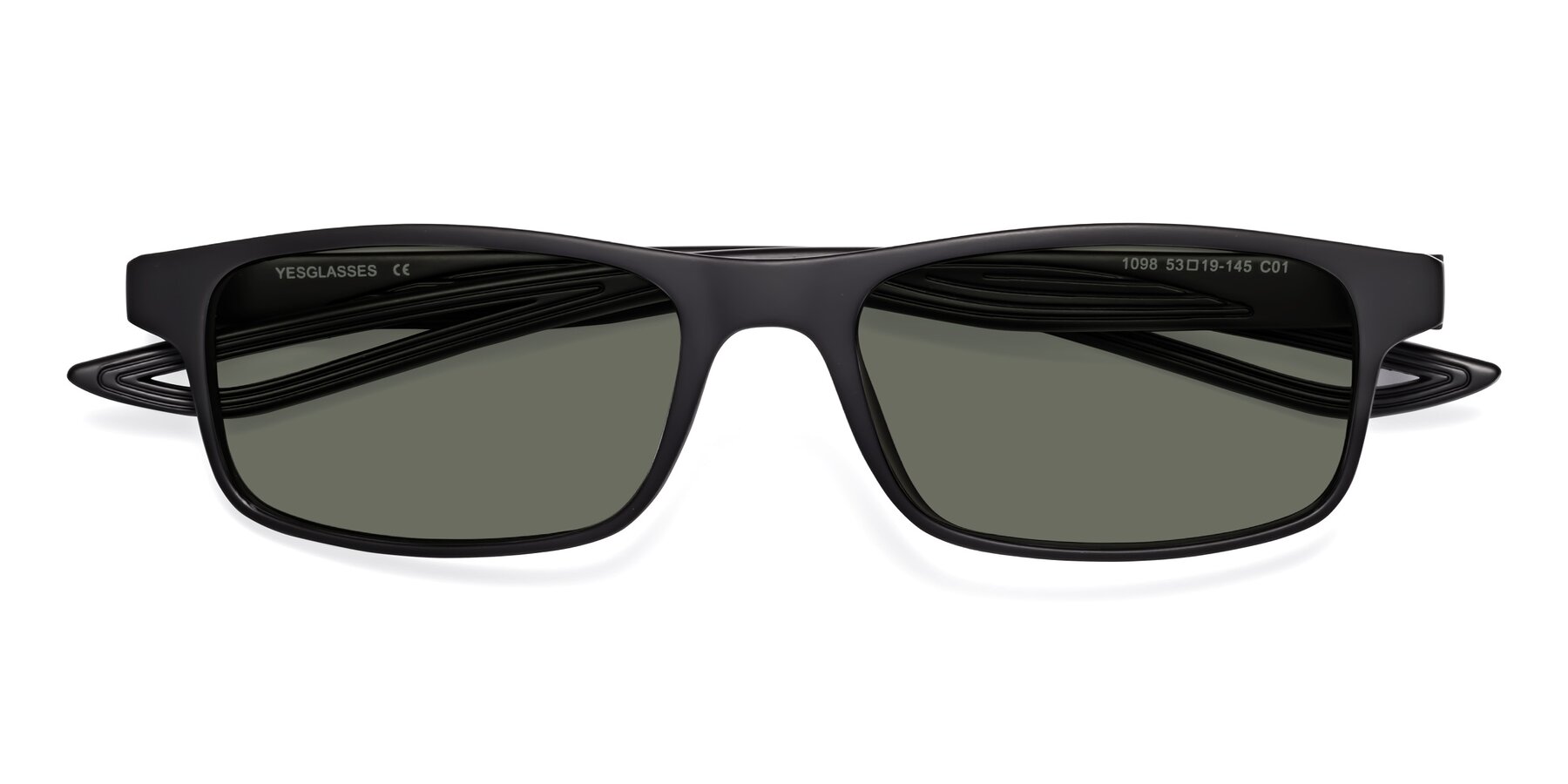 Folded Front of Bill in Matte Black with Gray Polarized Lenses