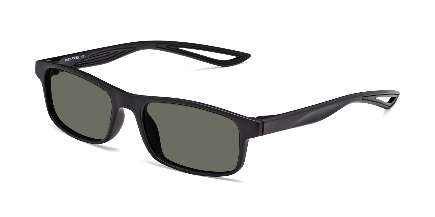 Matte Black Classic TR90 Rectangle Polarized Sunglasses with Gray Sunwear Lenses