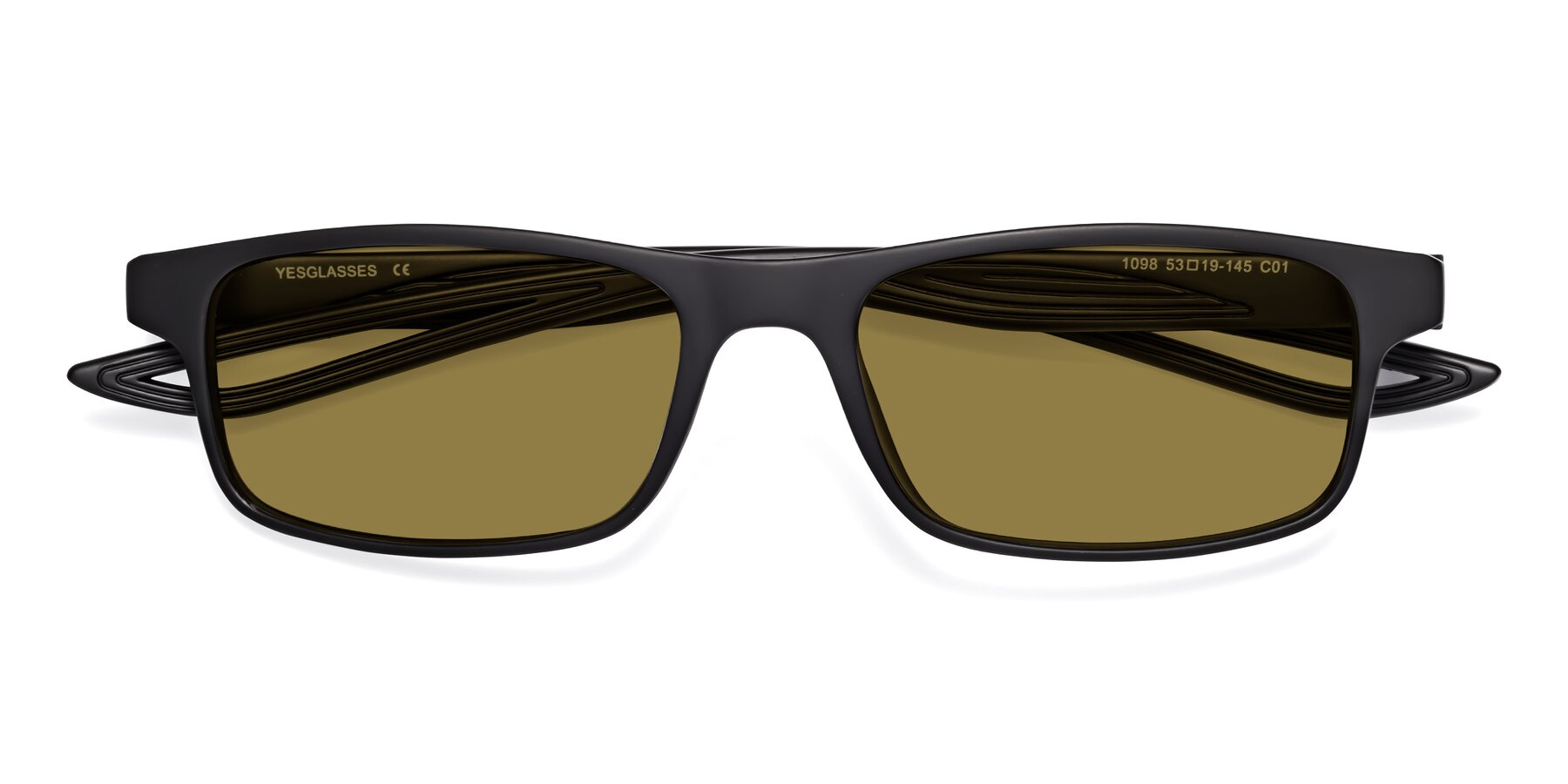 Folded Front of Bill in Matte Black with Brown Polarized Lenses