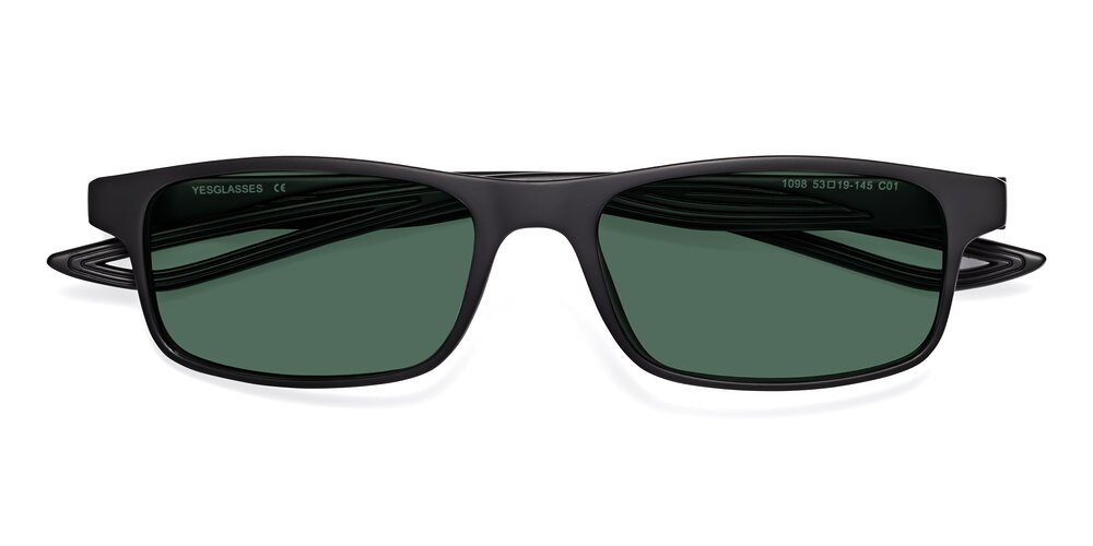 Matte Black Classic Tr90 Rectangle Polarized Sunglasses With Green