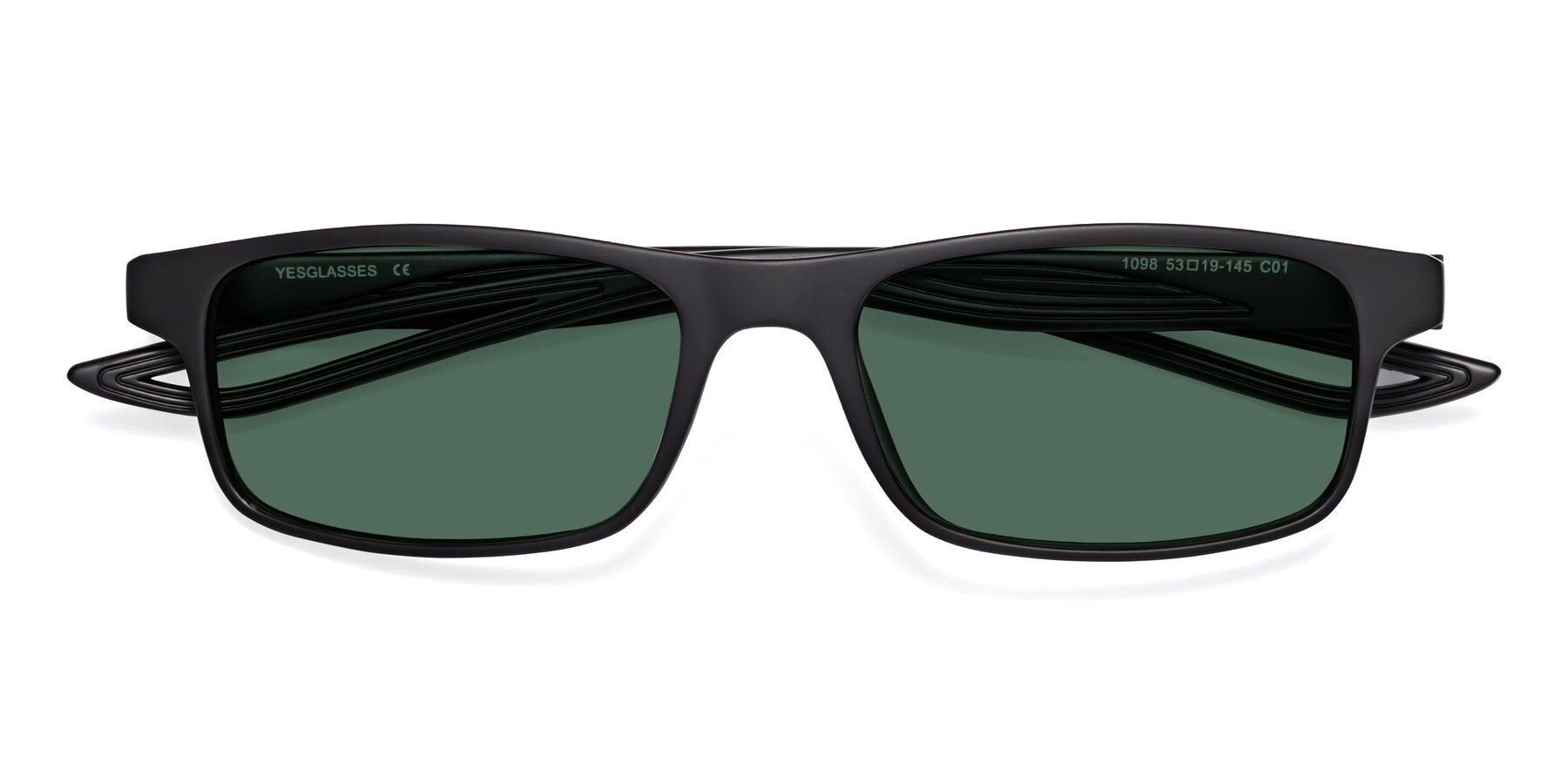 Folded Front of Bill in Matte Black with Green Polarized Lenses