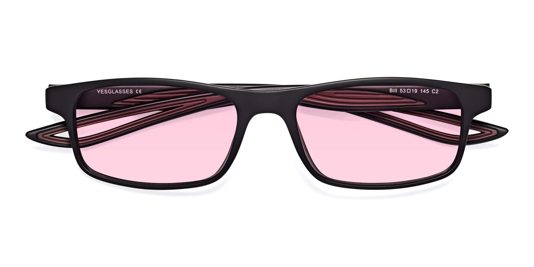 Folded Front of Bill in Matte Black-Wine with Light Pink Tinted Lenses