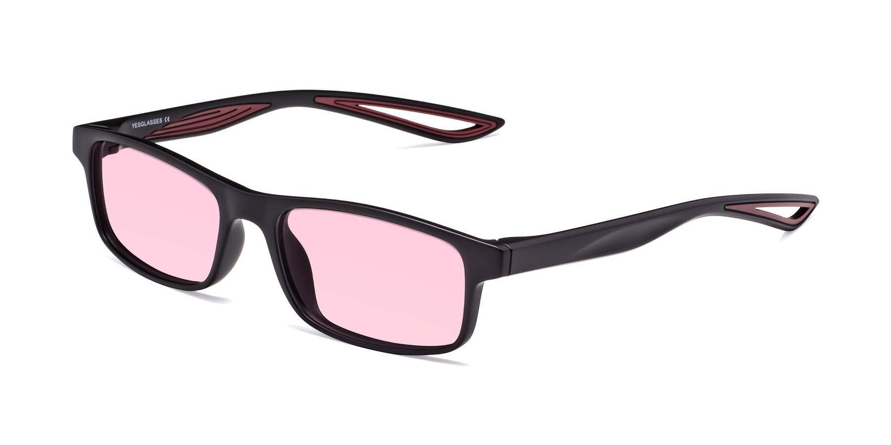 Angle of Bill in Matte Black-Wine with Light Pink Tinted Lenses