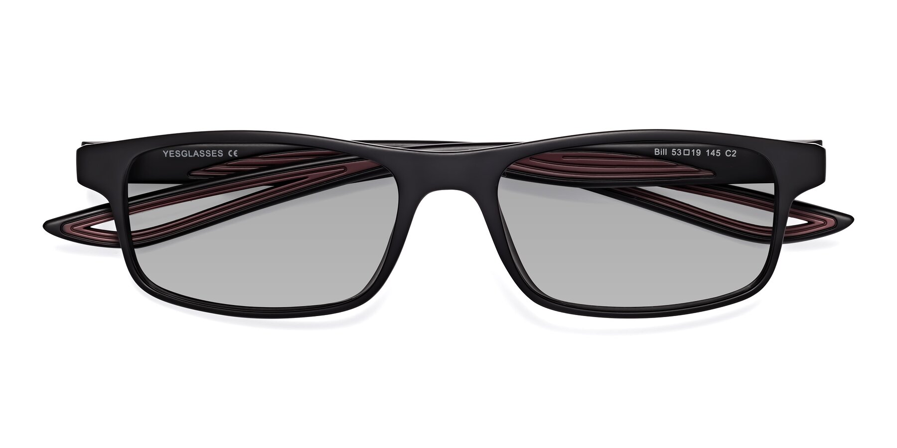 Folded Front of Bill in Matte Black-Wine with Light Gray Tinted Lenses