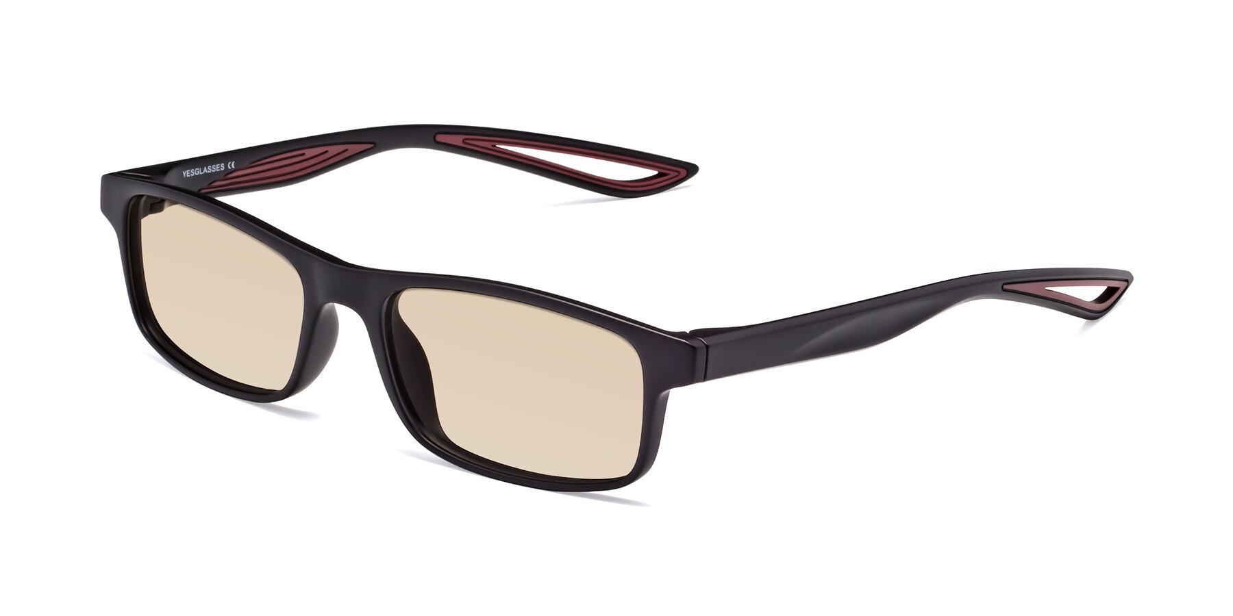 Angle of Bill in Matte Black-Wine with Light Brown Tinted Lenses