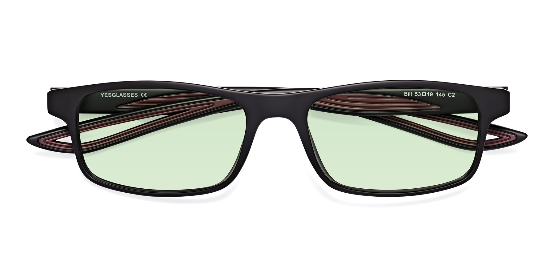 Folded Front of Bill in Matte Black-Wine with Light Green Tinted Lenses
