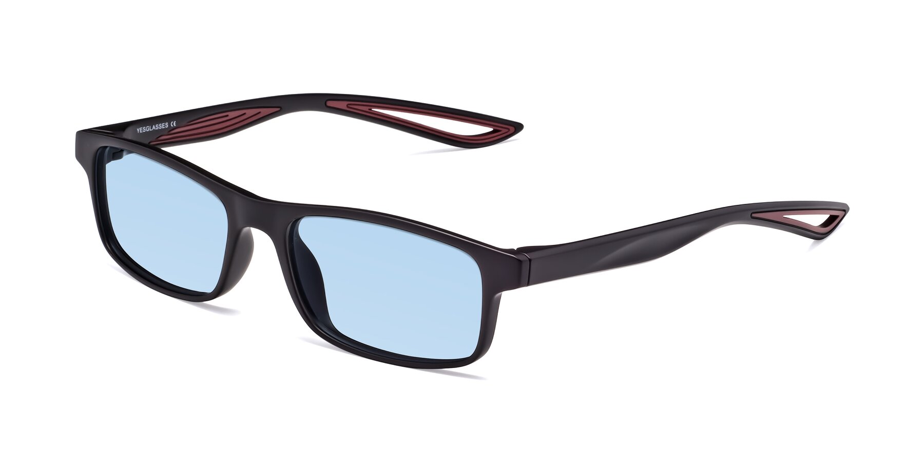 Angle of Bill in Matte Black-Wine with Light Blue Tinted Lenses