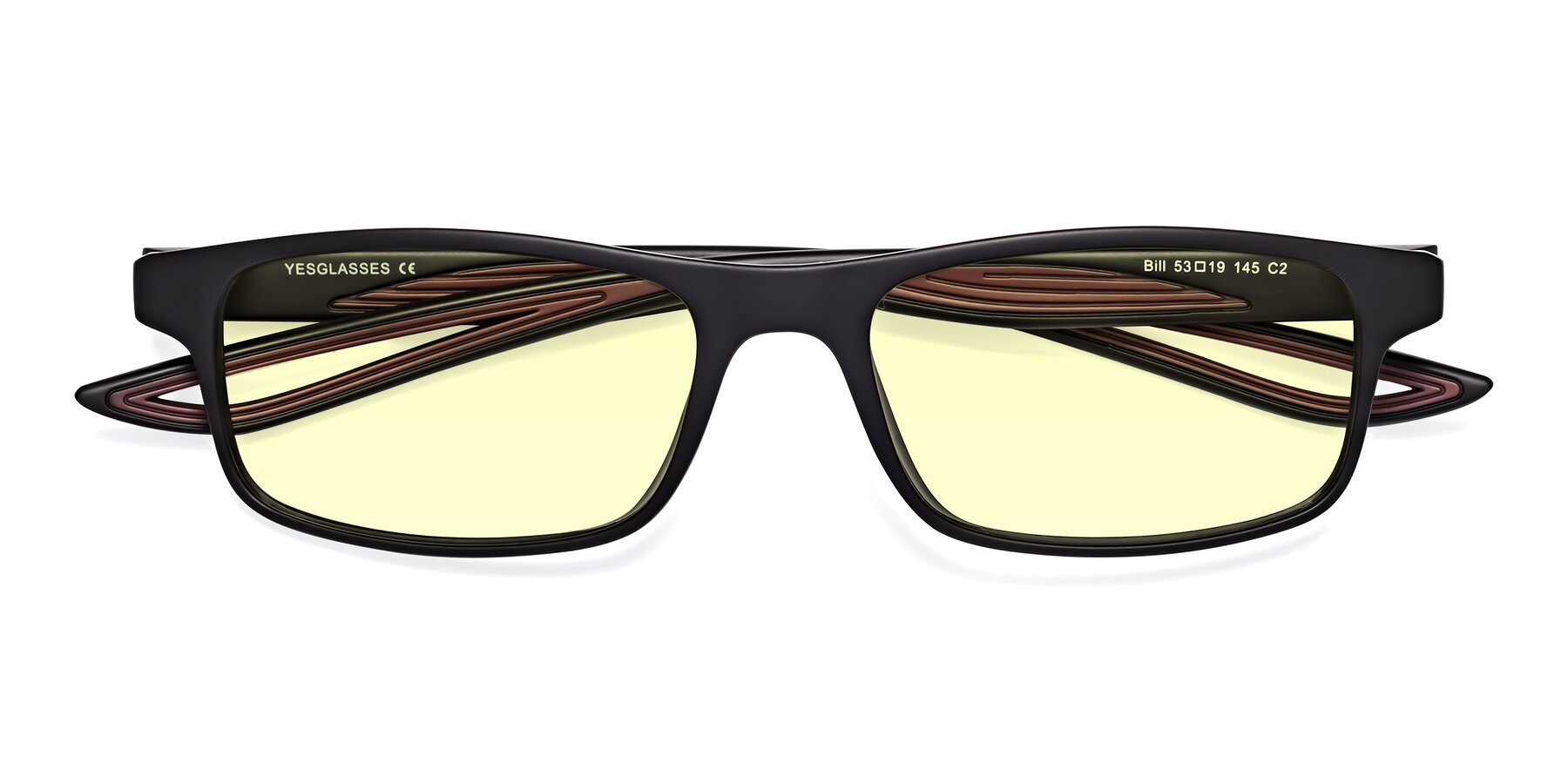 Folded Front of Bill in Matte Black-Wine with Light Yellow Tinted Lenses