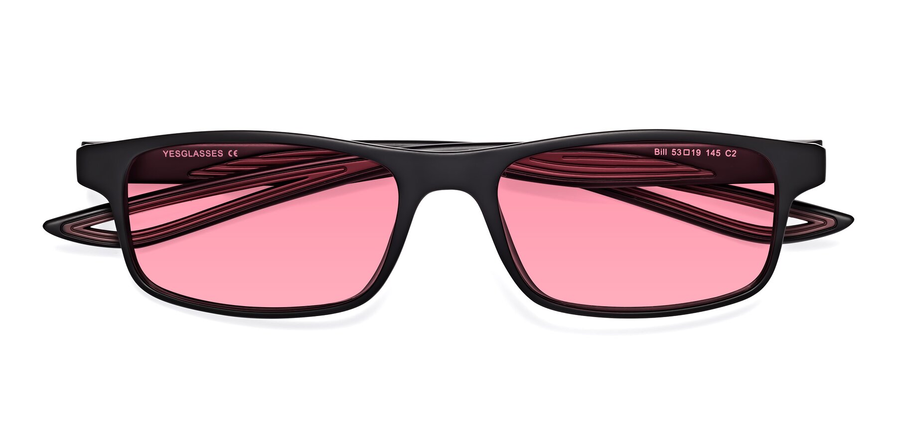 Folded Front of Bill in Matte Black-Wine with Pink Tinted Lenses