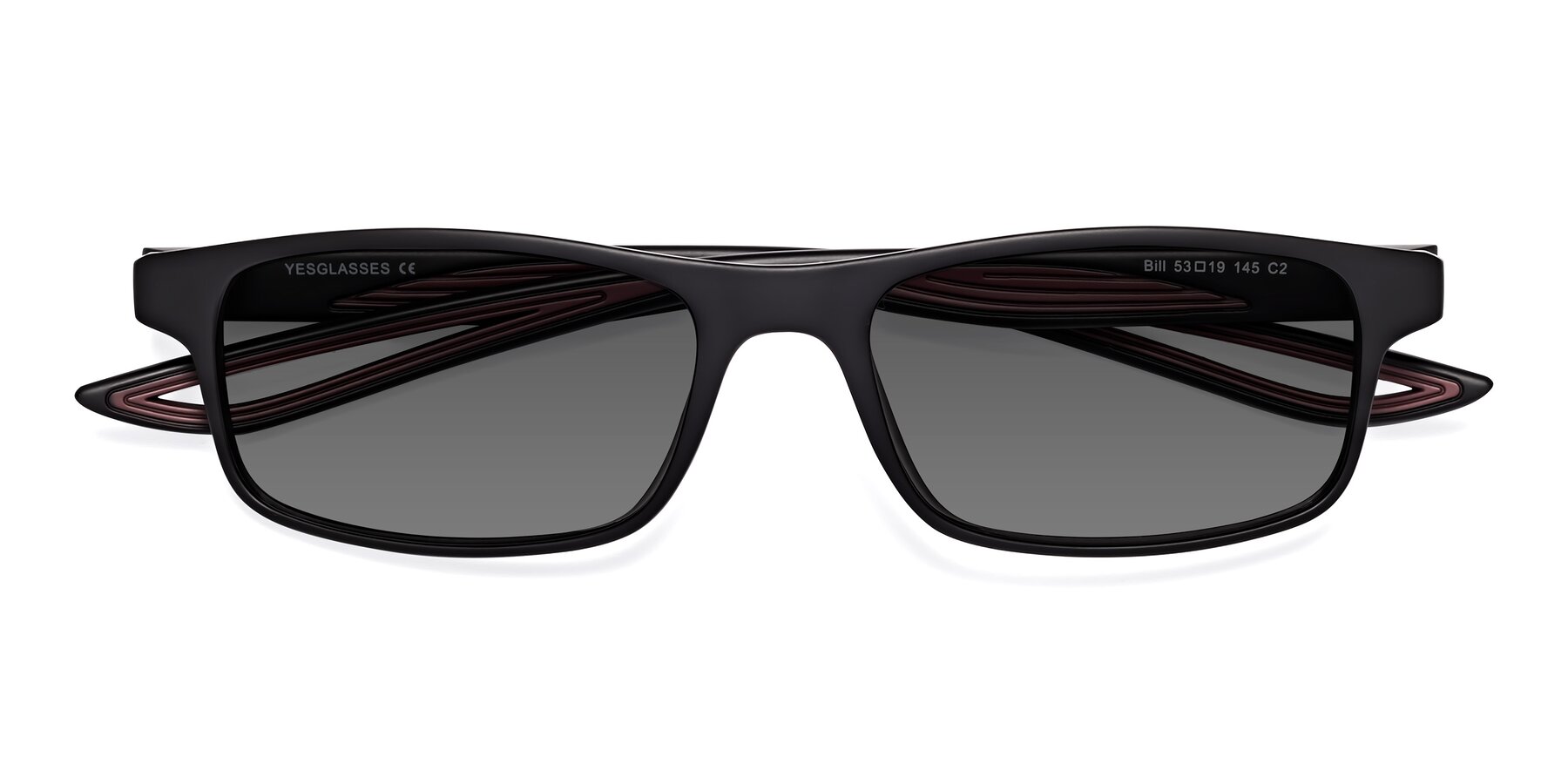 Folded Front of Bill in Matte Black-Wine with Medium Gray Tinted Lenses