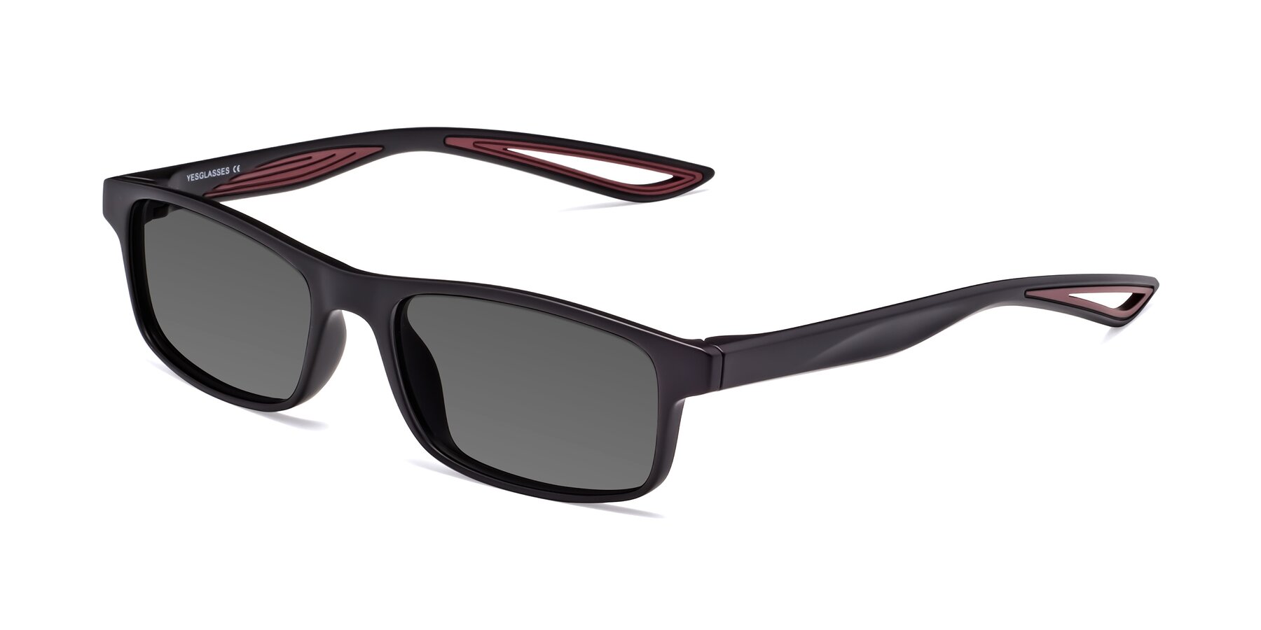 Angle of Bill in Matte Black-Wine with Medium Gray Tinted Lenses