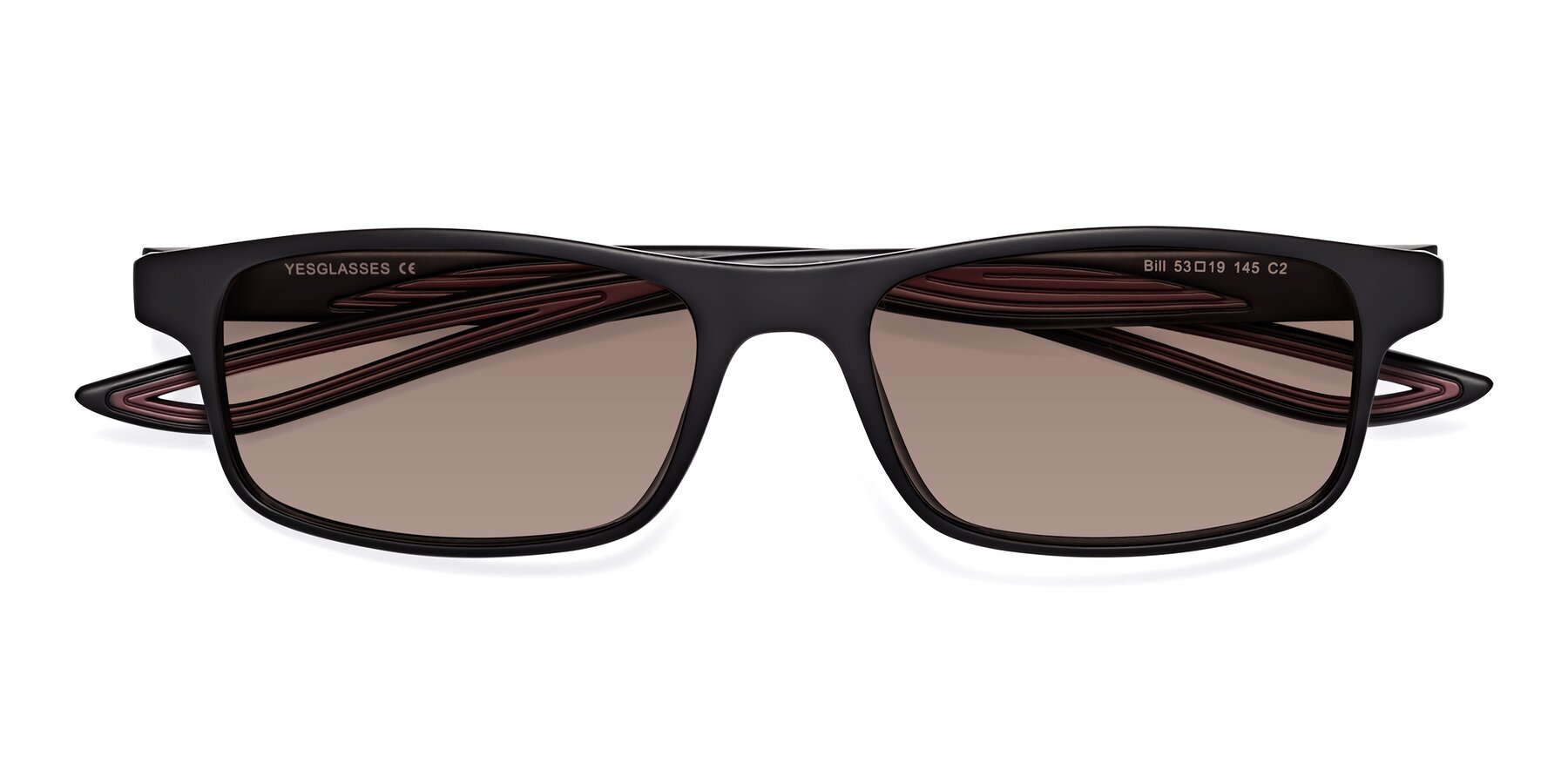 Folded Front of Bill in Matte Black-Wine with Medium Brown Tinted Lenses