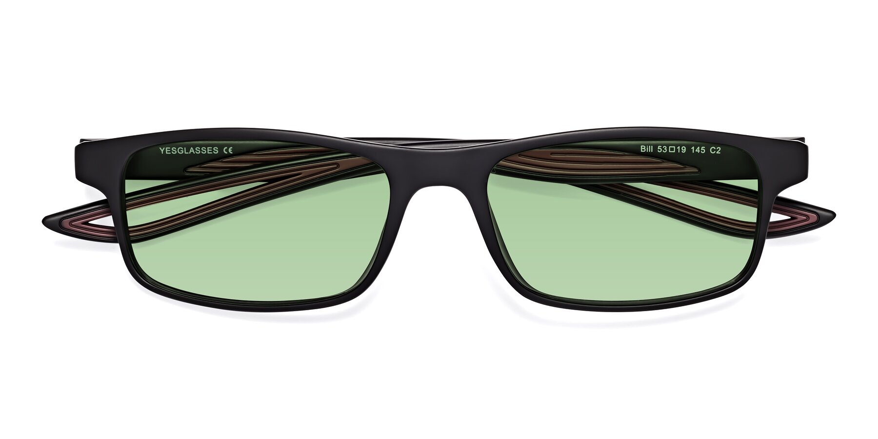 Folded Front of Bill in Matte Black-Wine with Medium Green Tinted Lenses