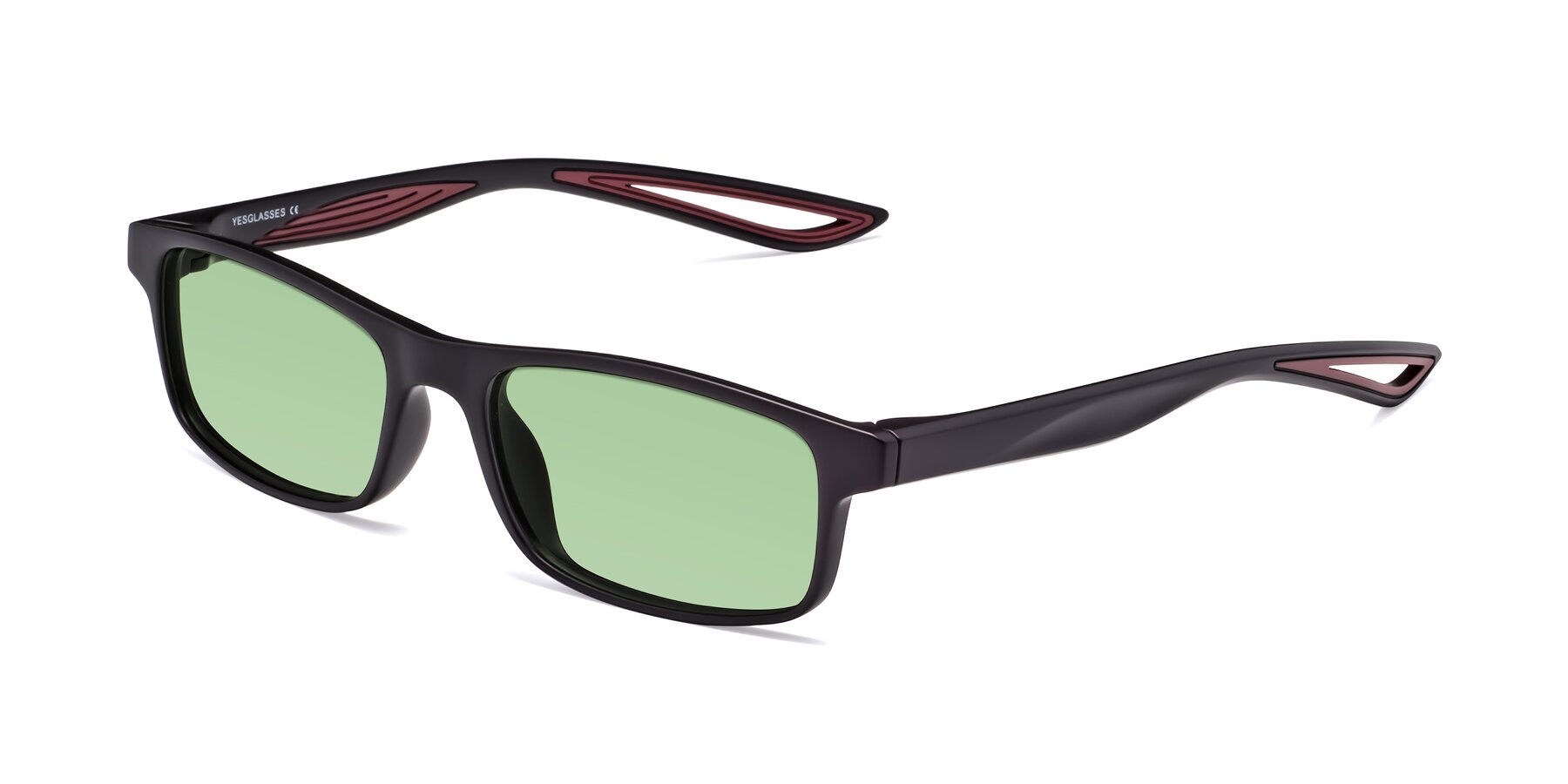 Angle of Bill in Matte Black-Wine with Medium Green Tinted Lenses